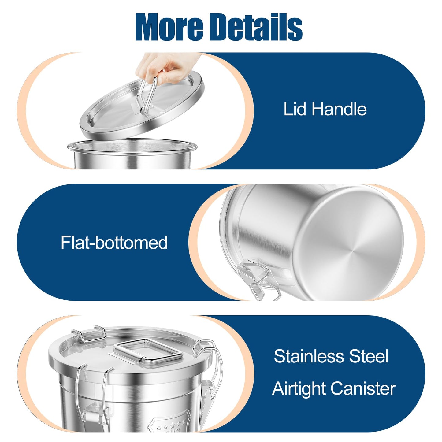 YinCukiEle 5.55Gal/21L Stainless Steel Airtight Canister, 304 Stainless Steel Food Storage Container, 710.4oz Large Metal Bucket with Lid and Lock Clips for Coffee Beans, Flour, Tea, Sugar, Cereals