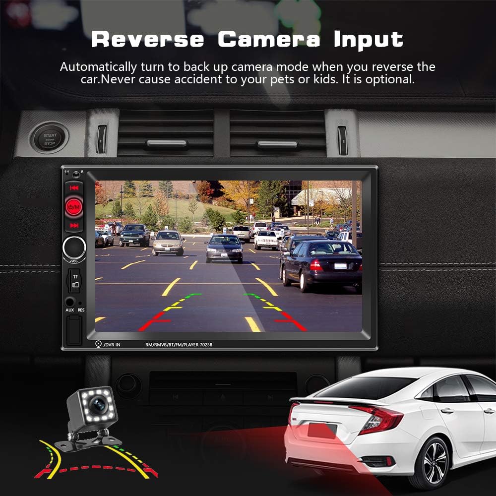 EKAT 7 Inch MP5 Double Din Car Stereo Receiver Bluetooth Touch Screen Car Radio Head Unit Video Digital Player Support