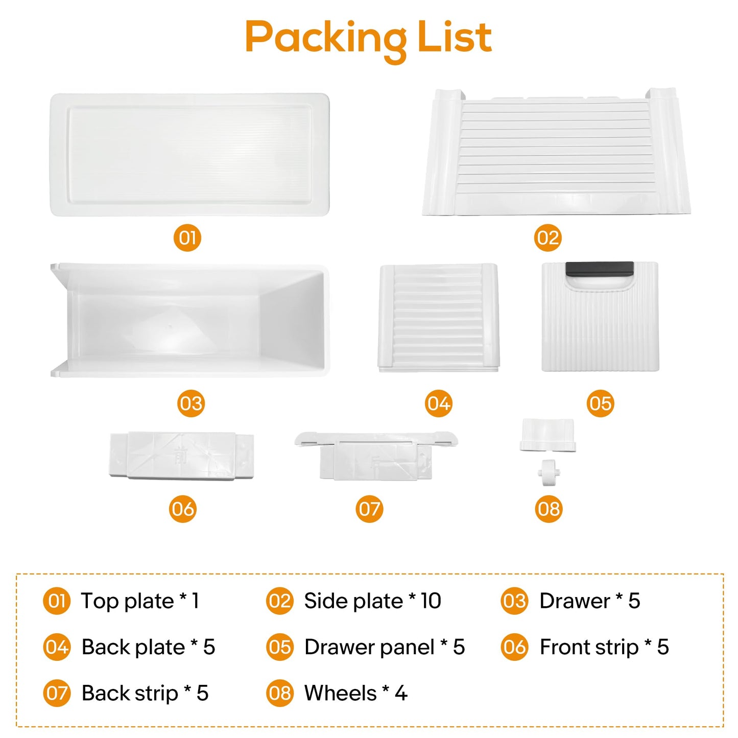 5 Drawers Slim Bathroom Storage Cabinet Dresser, Narrow Plastic Rolling Cart Organizer with Drawers, for Small Spaces, Kitchen, Laundry, Office, Bedroom, White