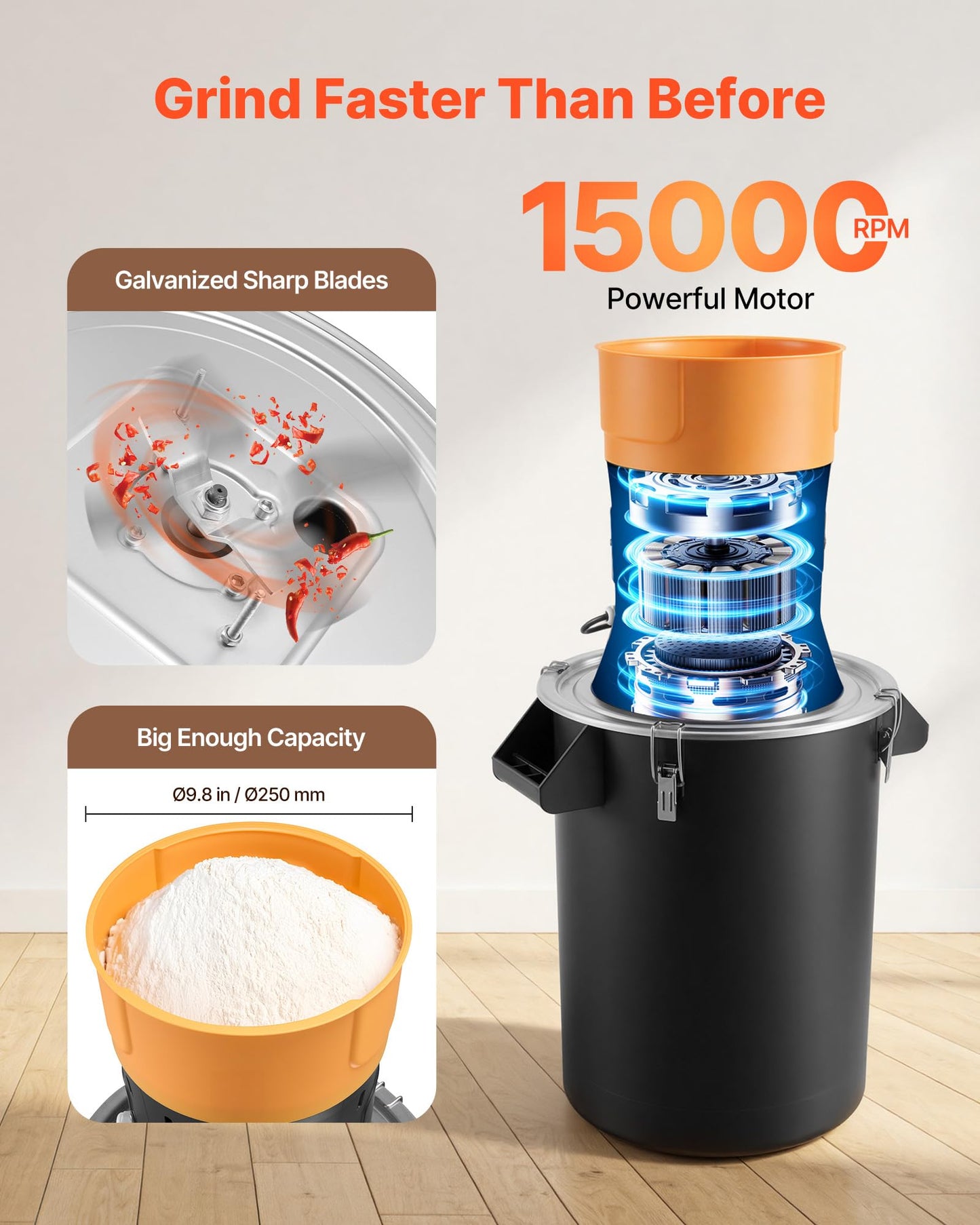 VEVOR Electric Grain Mill Grinder, 600W High Power Commercial Spice Grinder, 60L Pulverizer Powder Machine with Galvanized Sharp Blades, for Dry Grains, Spices, Cereals, Coffee, Corn & Pepper