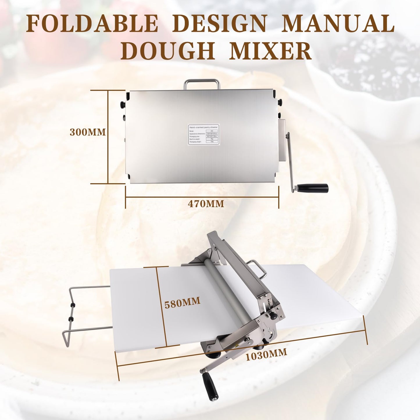 Hututimo 40.9''x15.5" Manual Dough Sheeter with Stainless Steel Roller Foldable Design, Adjustable Thickness Dough Roller Machine for Croissants, Pizza, Pastry, Pie Crust and Baking