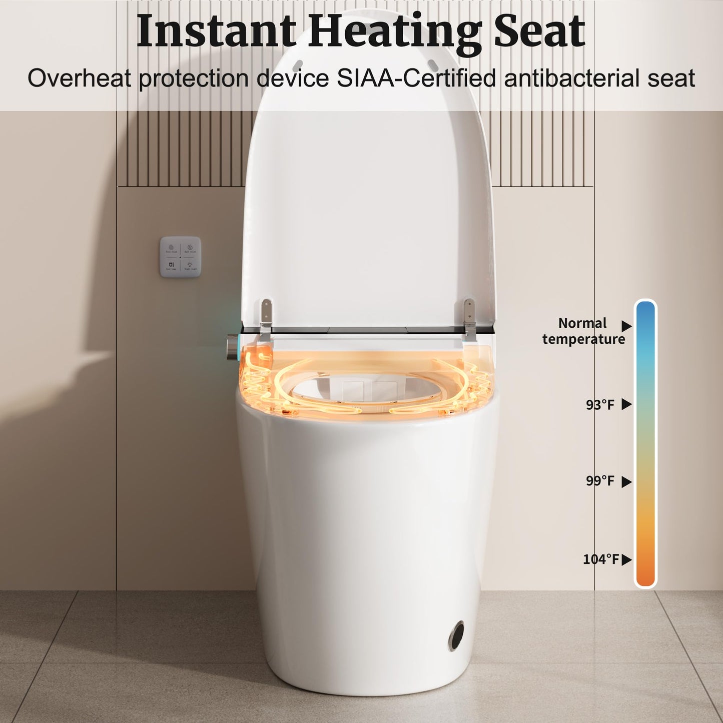 Smart Toilet with Heated Seat, Foot Sensor Auto Flush, One Piece Toilet for Bathroom, Electric Tankless Toilets with Night Light, LED Display, Dual Flush Remote - Pre-Wetting