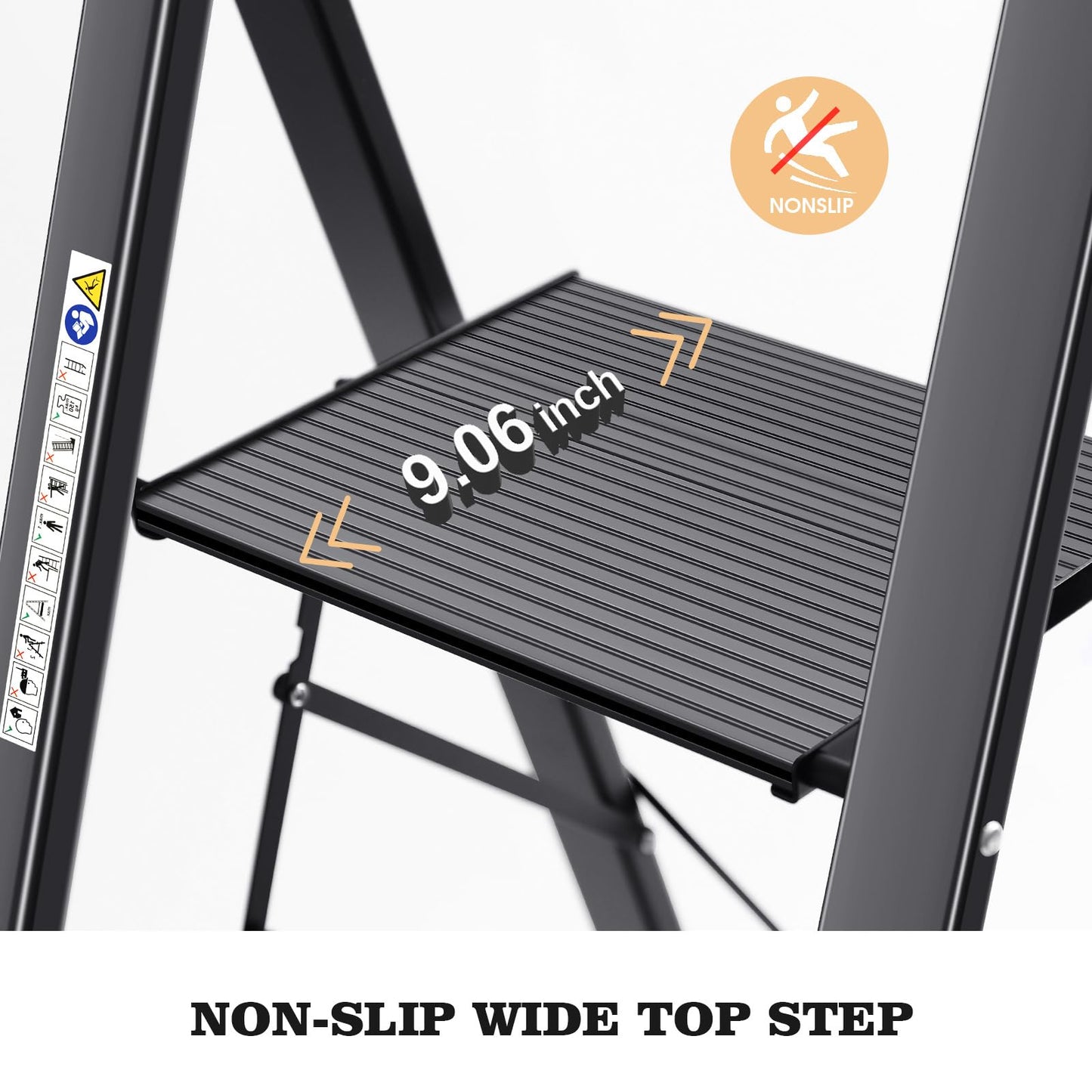 KINGRACK Aluminium 5 Step Ladder, Lightweight Step Stool with Non-Slip Pedals, Handrail, Folding Step Ladder for Kitchen, Garage, Home, Space Saving, Sturdy and Portable, Black