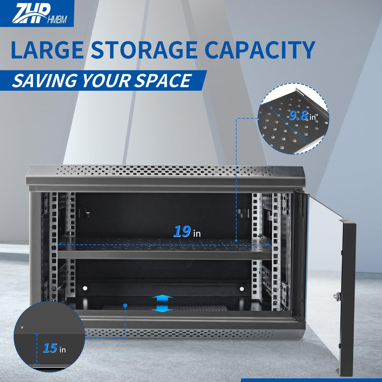 ZHPHMBM 12U Server Rack Cabinet, Wall Mount Network Rack Enclosure Includes Locking Glass Door, Removable Side and Back Panels, 15" Deep Network Data Cabinet for Computer IT and A/V Equipment