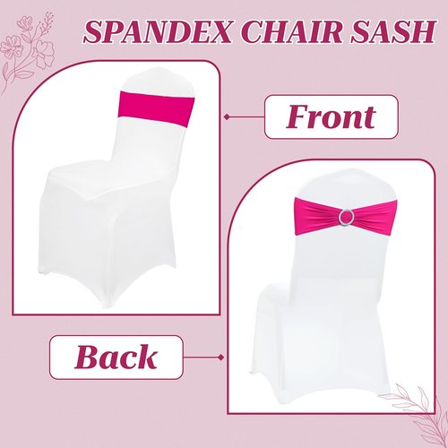 MDS Spandex Chair Sashes - Pack of 150 Elastic Stretch Bows with Buckle Slider for Wedding Decor | Magenta