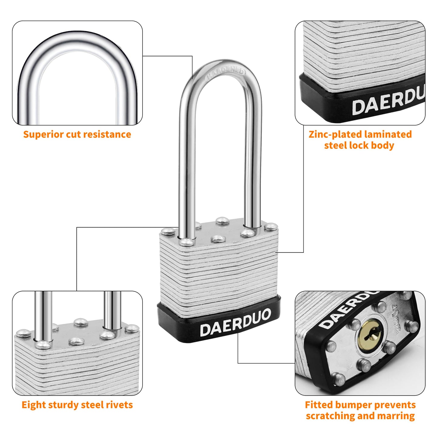 DAERDUO 48 Pack 40 mm (1-9/16") Keyed Alike Laminated Padlocks with 96 Keys, Hardened Steel Long Shackle, Heavy-Duty Locks for Gym Lockers, Toolboxes, School Lockers, and Hasp Latches