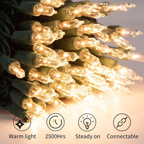 Minetom Clear Christmas String Lights - 3 Pack, 20 Feet, 100 Warm Mini Lights for Indoor/Outdoor Decor
