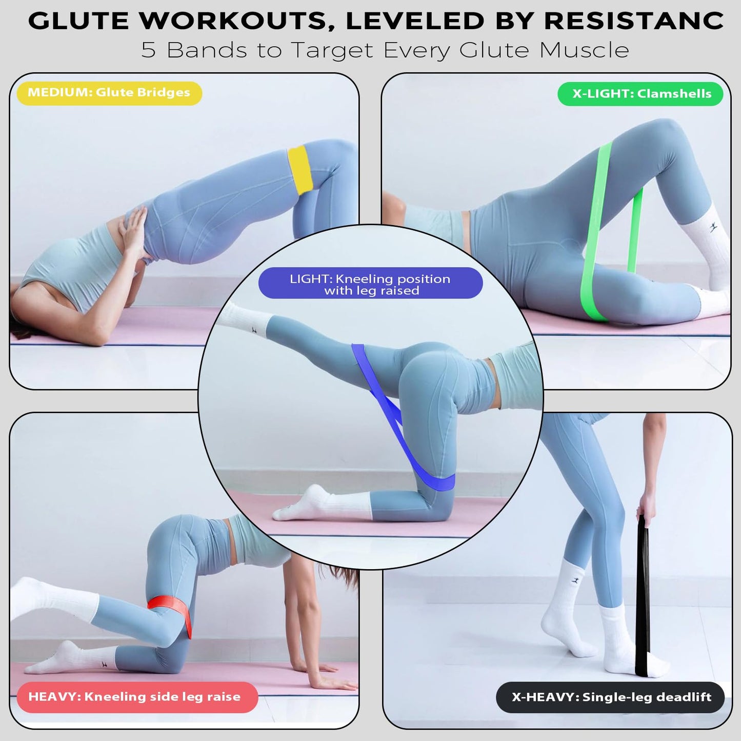 Cioroper Resistance Bands for Working Out Exercise Loop Bands Workout Bands Set for Men Women Body Stretching, Pilates Yoga Physical Therapy, Leg Glute Arm Exercise Kit, Set of 5