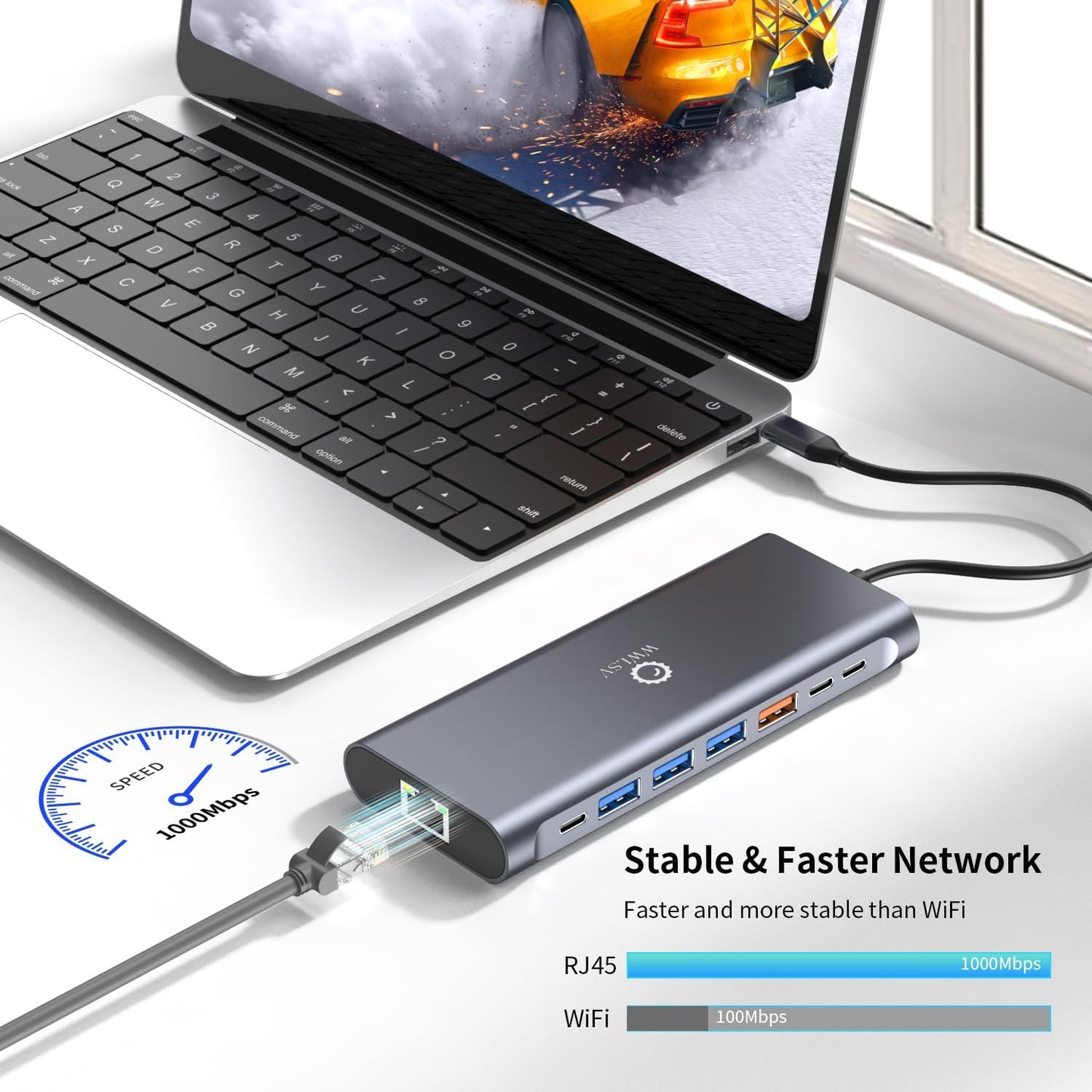 WWLSV 4K@60Hz(DP 1.4 2 14-in-1 3.1/100W Docking Station Dual Monitor for MacBook/Dell/HP/Lenovo Laptop, Dual Required)