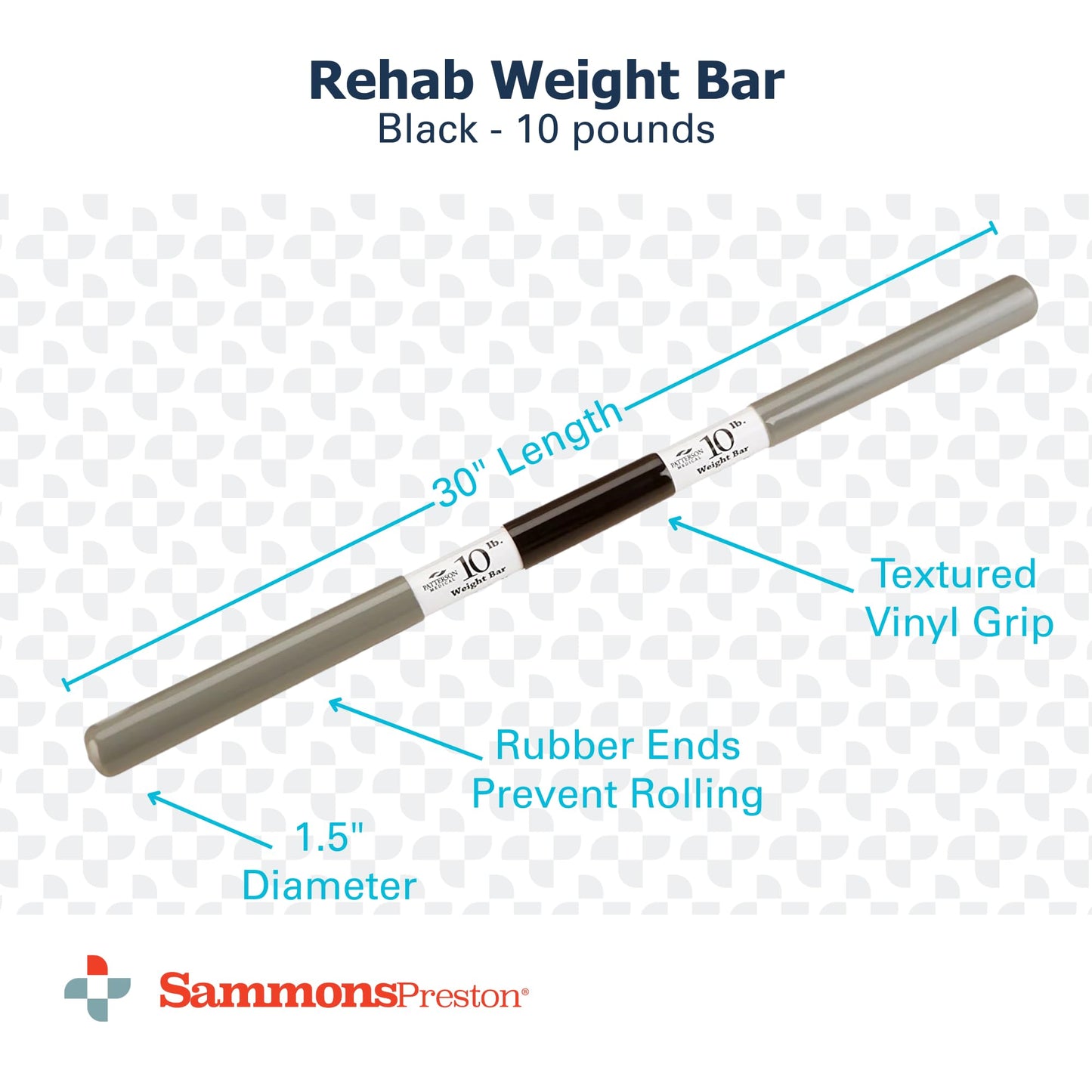 Sammons Preston Rehab Weight Bar, Black, 10 Pounds, Weighted Bar for Exercise, Color-Coded Bars with Grip, Physical Therapy Equipment for Home & Clinical Use, 30" Compact Design
