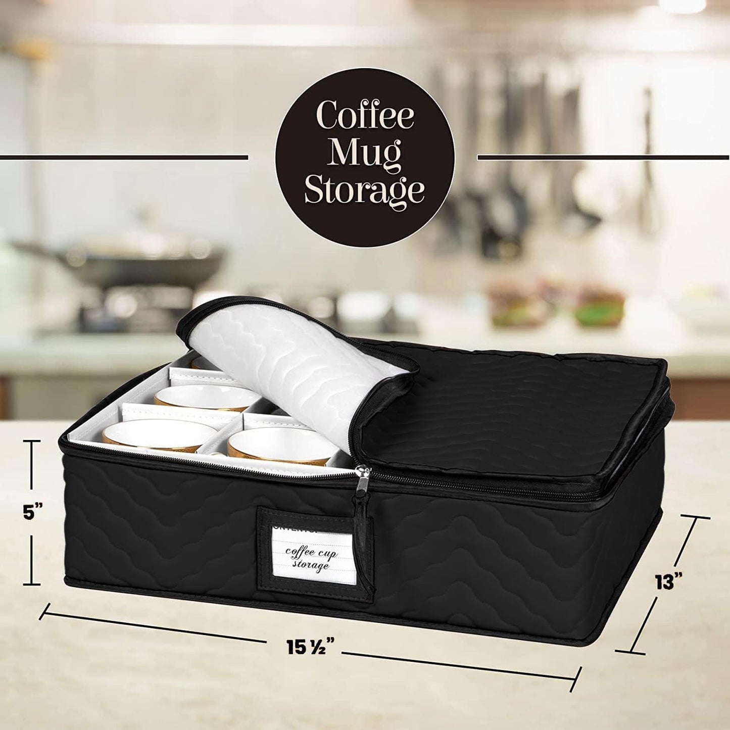 China Storage Containers 5-Piece Set - Sturdy Quilted Microfiber Dish Organizer for Dinnerware, Black