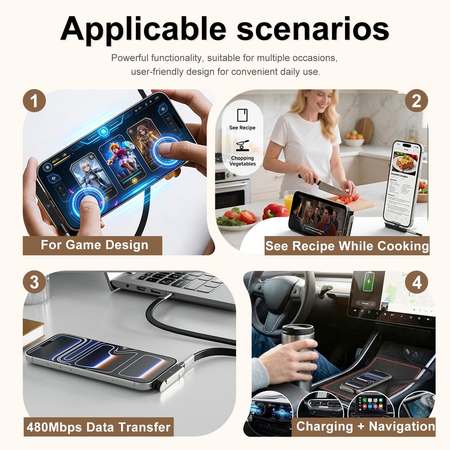 360 0-120 Sideways Phone Stand Detachable Type-C Compatible Stand for Phones & Tablets - Rotation, Tilt(Orange Stand)