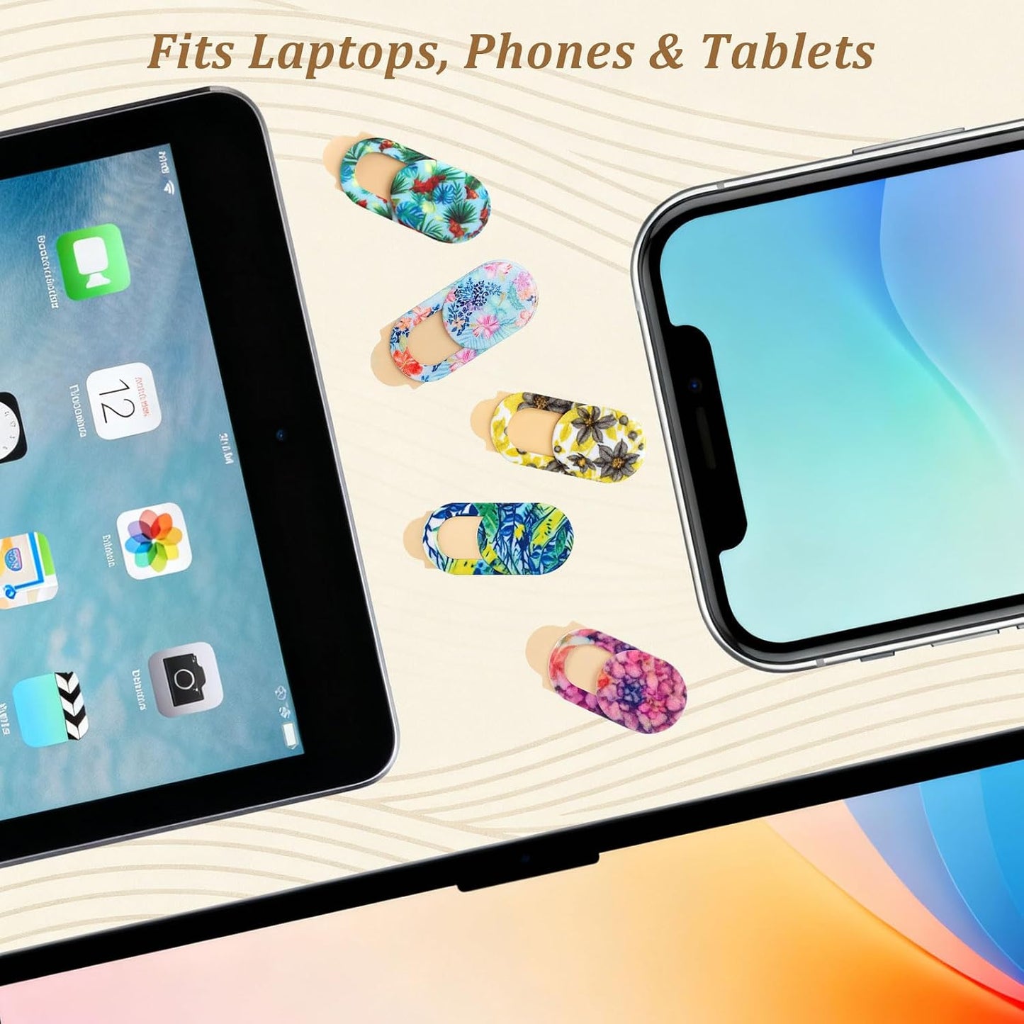 Brvlsoc 10-Pack Laptop Camera Cover Slide Cute Ultra Thin Floral Webcam Cover for iPhone, iPad, MacBook, Laptop, PC