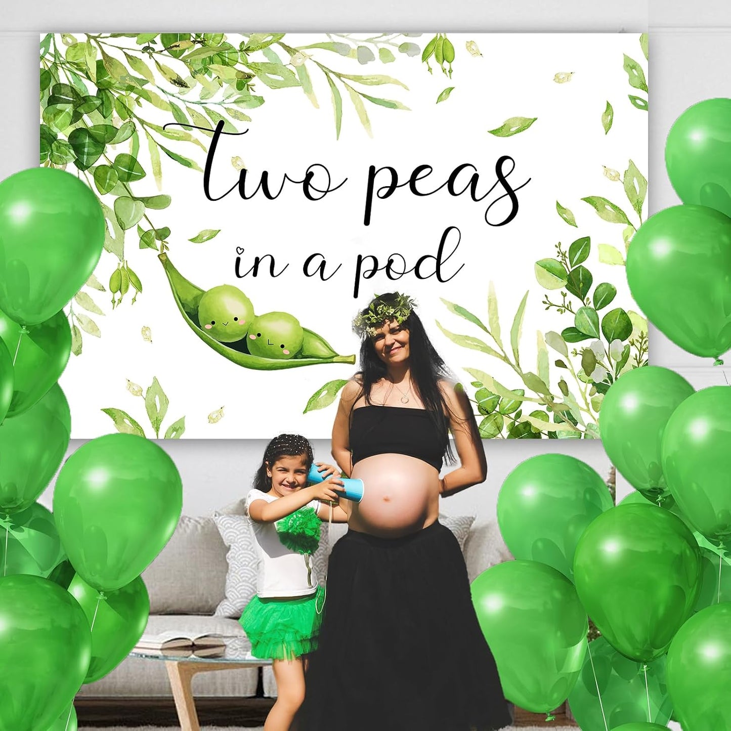 Diartpaint 3x5ft Two Peas in a Pod Twins Baby Shower Backdrop, Greenery Oh Babies Photography Background, Sweet Peas