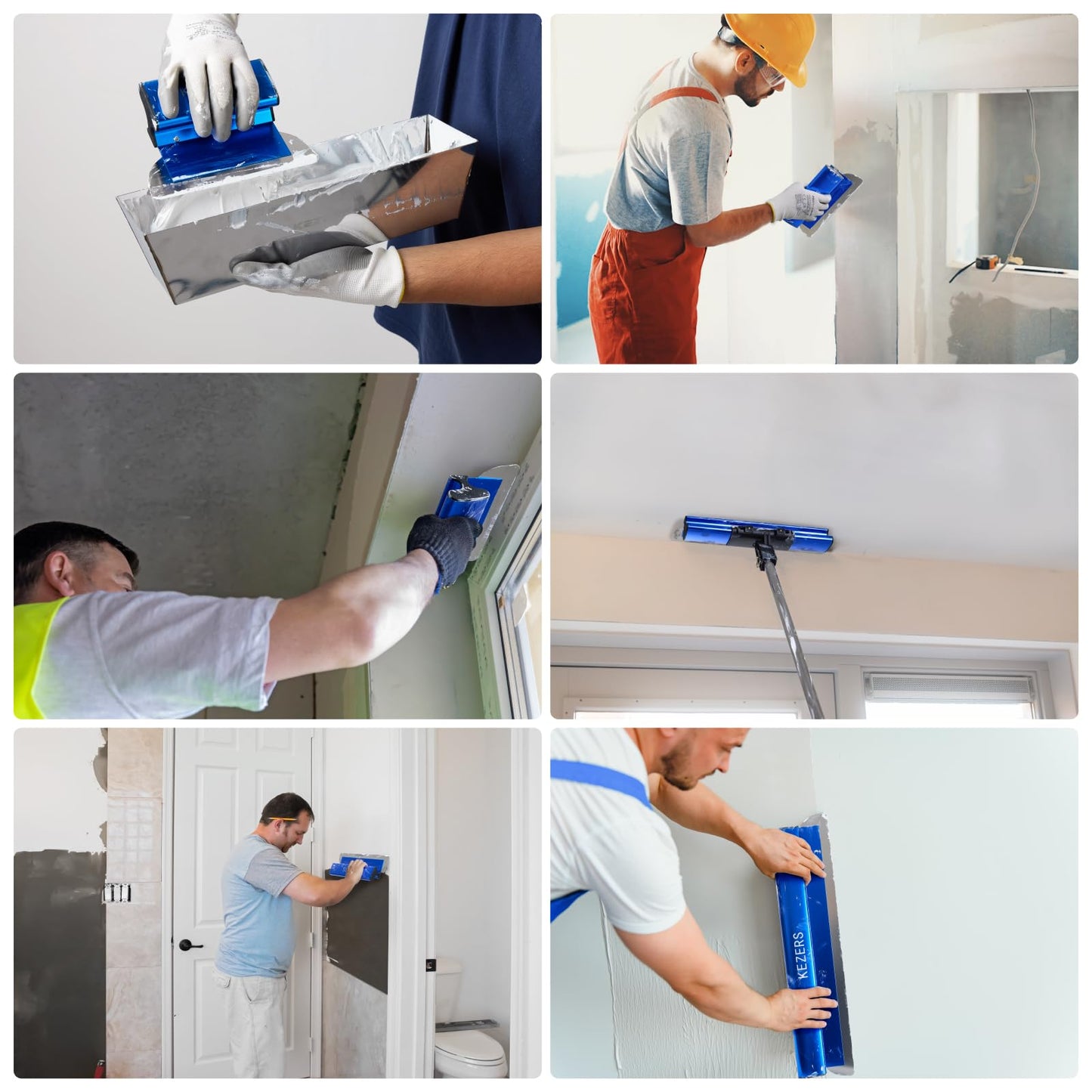 KEZERS Drywall Skimming Blade Set-7",10",14",16" & 24" Skimming Blades + 35"-81" Extension Handle, Stainless Steel Construction Knife,Smoothing Drywall Knife,Extruded Aluminum,High Impact End Caps