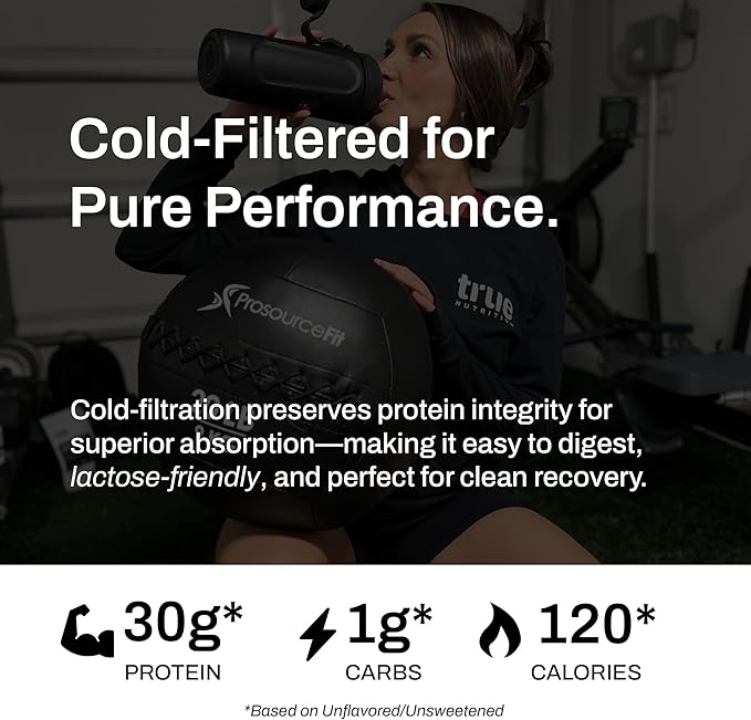 True Nutrition - Unflavored Whey Protein Isolate Cold-Filtration -100% Whey Protein Powder - 27g Protein per Serving - Mixes Easily and Tastes Great - Third Party Tested -Unflavored/Unsweetened - 1lb