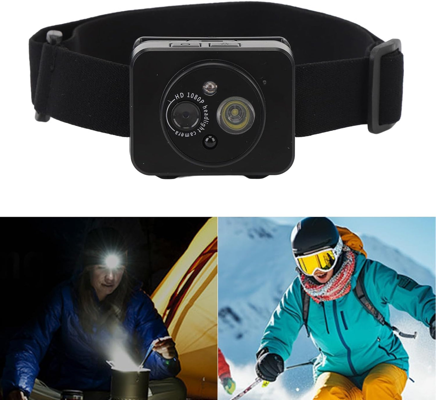 ciciglow 1080P 128GB Head Mounted Action Camera, Adjustable Angle Small Head Mounted Sports Camera, LED Headlamp