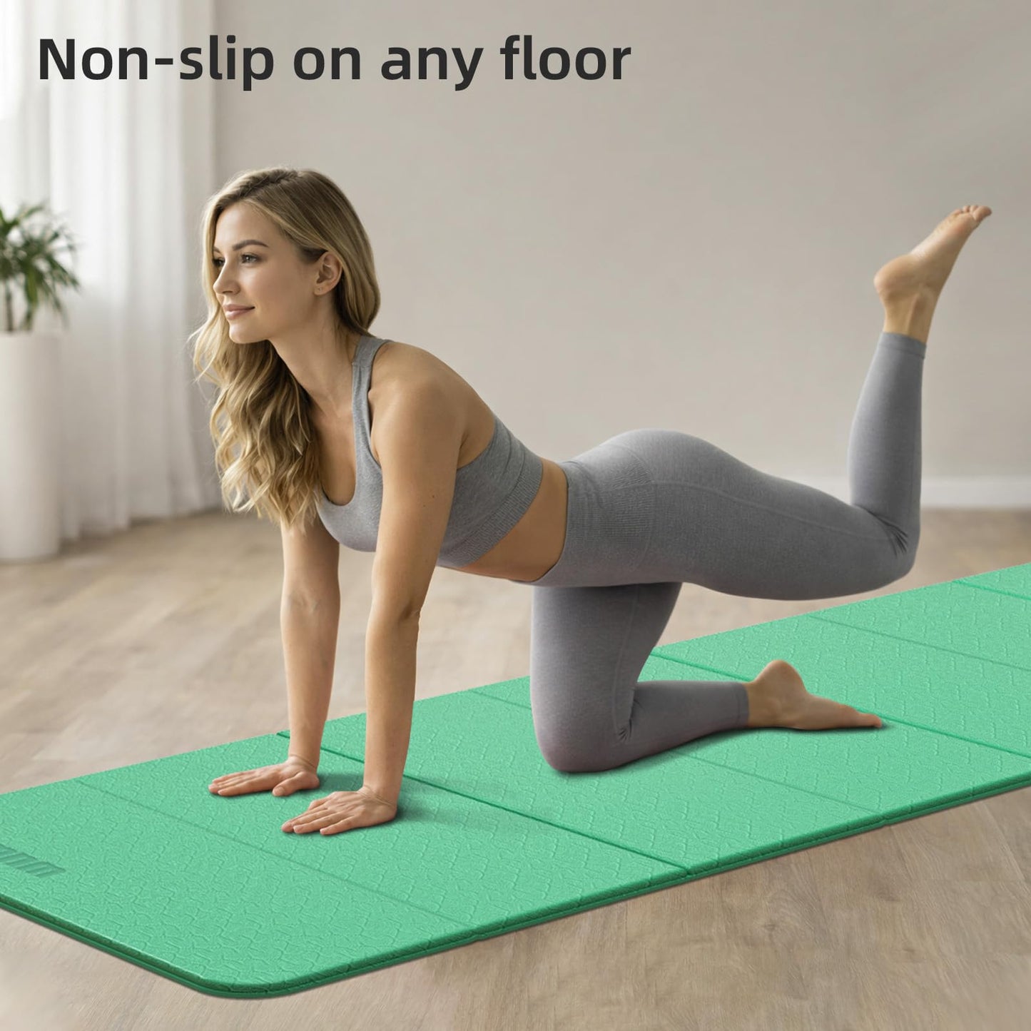Folding Yoga Mat Extra Thick 0.4 Inch, Foldable Yoga Mat 75 x 26 Inches, TPE Exercise Mat, 7-Panel Non Slip Cushioned Fitness Mat for Yoga, Pilates, Stretching, Home Workout (Green)