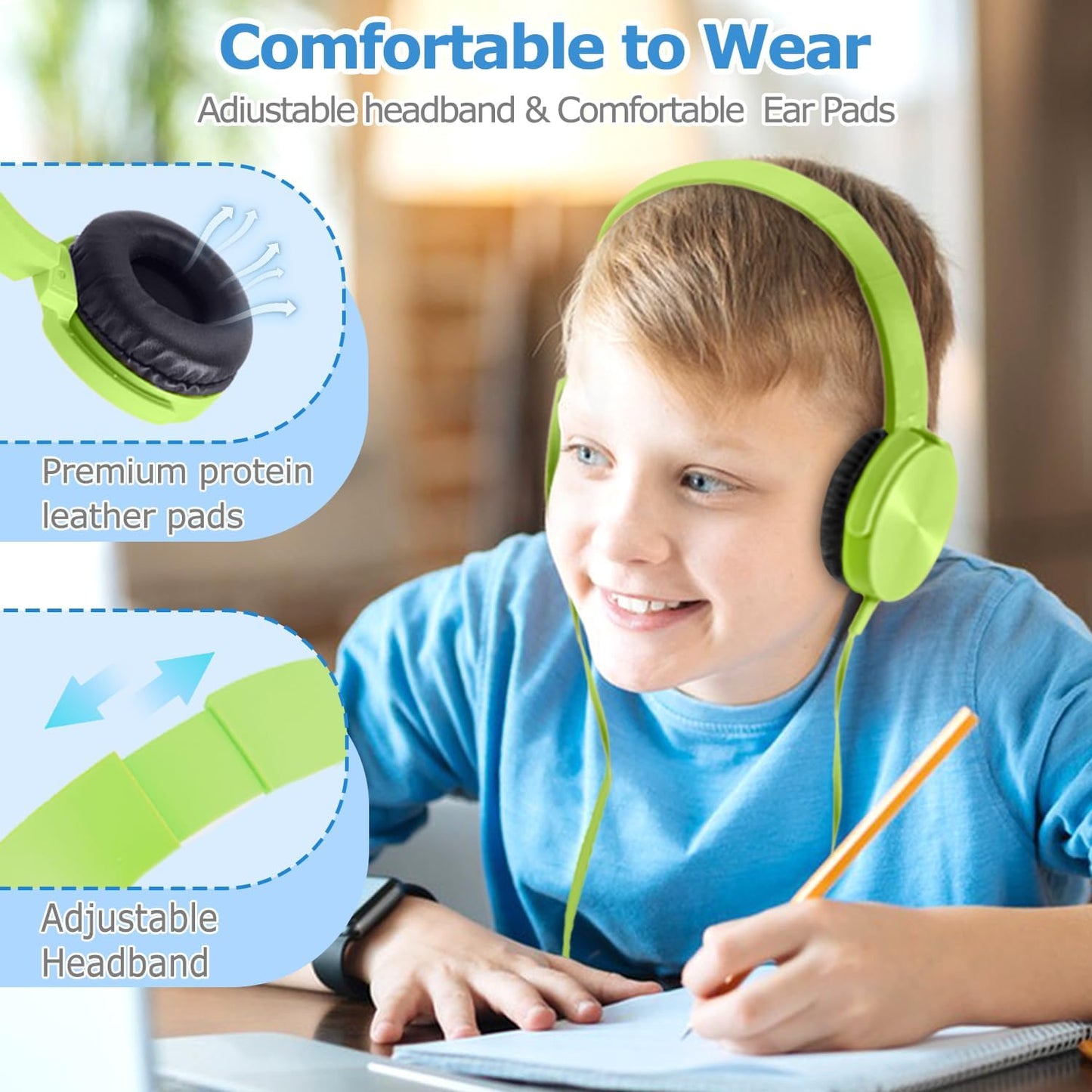 2 Pack K-12, 3.5mm Kids Headphones for School Classroom Swivel Foldable, HD Stereo, Jack Wired Headphone for Kids