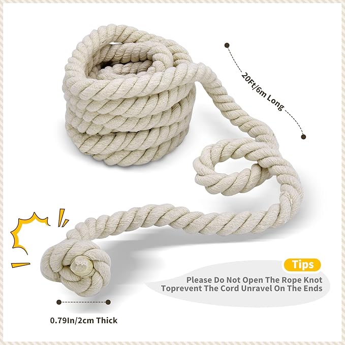 Tug of War Rope for Kids and Adults,Outdoor Field Day Family Reunion Birthday Party, Summer Outside Yard Backyard Lawn, Camping Picnic Carnival Games,Team Building (Off-White, 20FT)