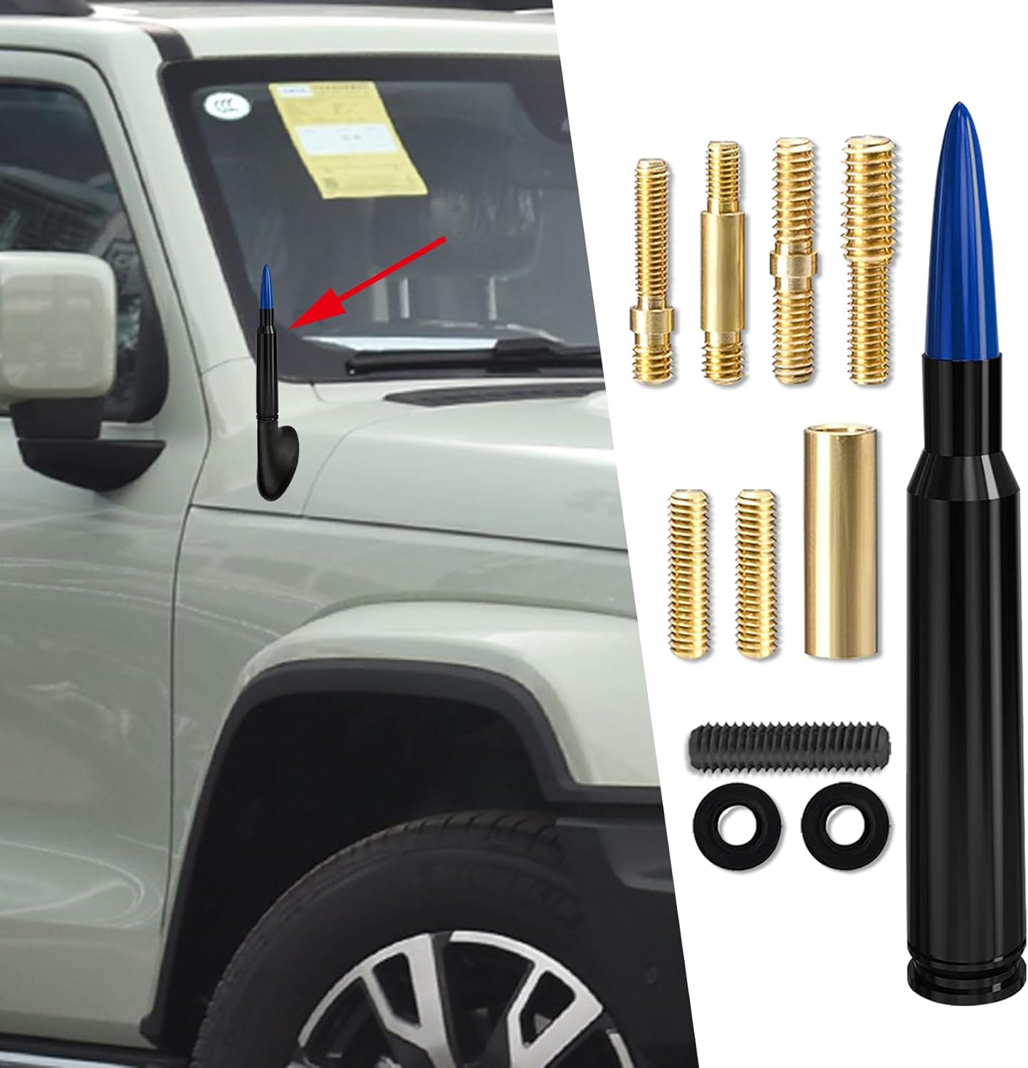 WINUERK Bullet Car Antenna Replacement, Aluminum Alloy Waterproof Short Antenna, Signal Stability Universal Exterior