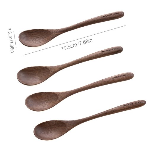 MIGAKU HOME Black Walnut Wooden Spoons, 4pcs Soup Spoons for Eating, Eco-Friendly Japanese Kitchenware Set, Natural Wood Utensils for Cooking Mixing Stirring