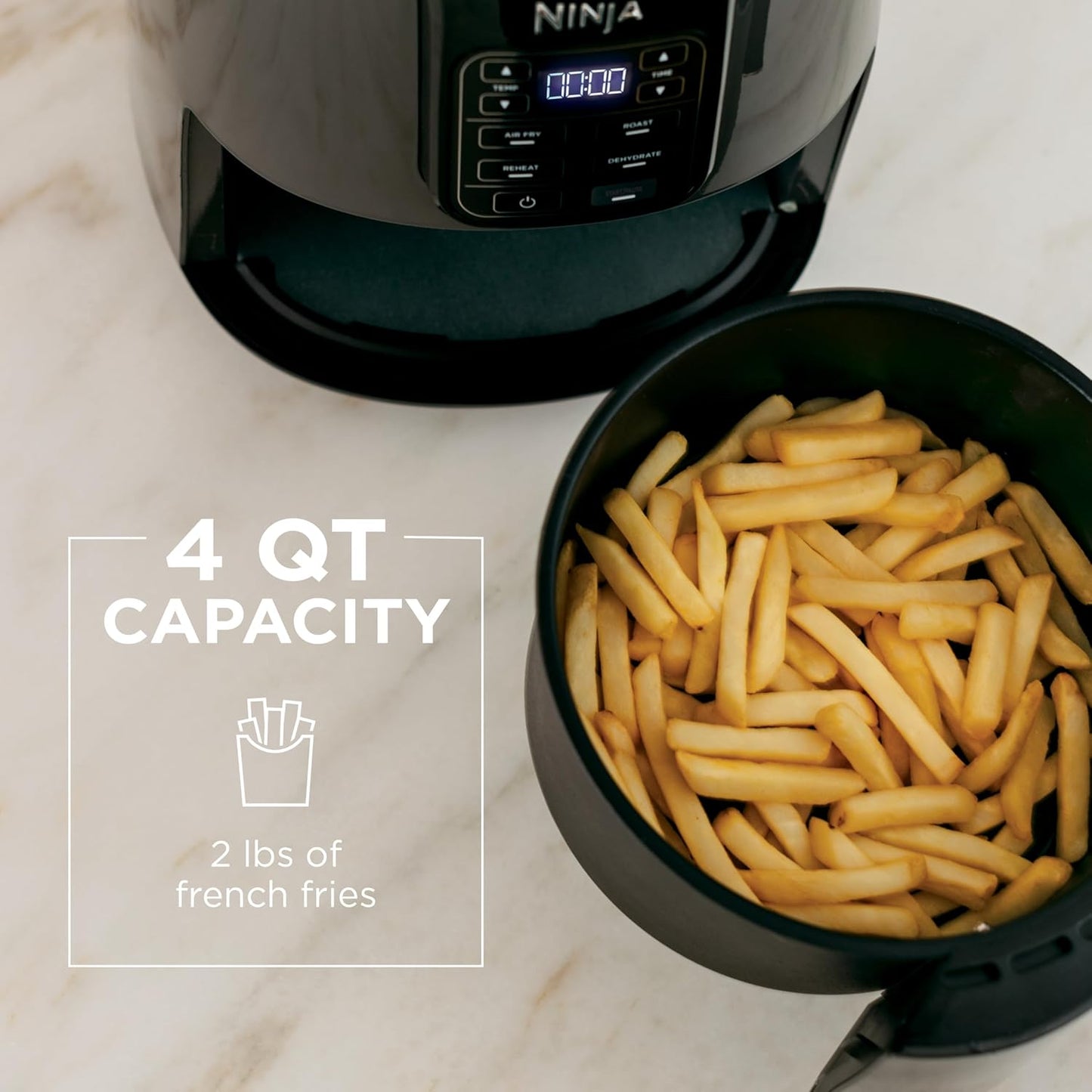 Ninja Air Fryer - 4 QT Capacity | 4-in-1 Cooking Functions | Dishwasher Safe Parts | Includes 20 Healthy Recipes | 1550 Watt | Grey