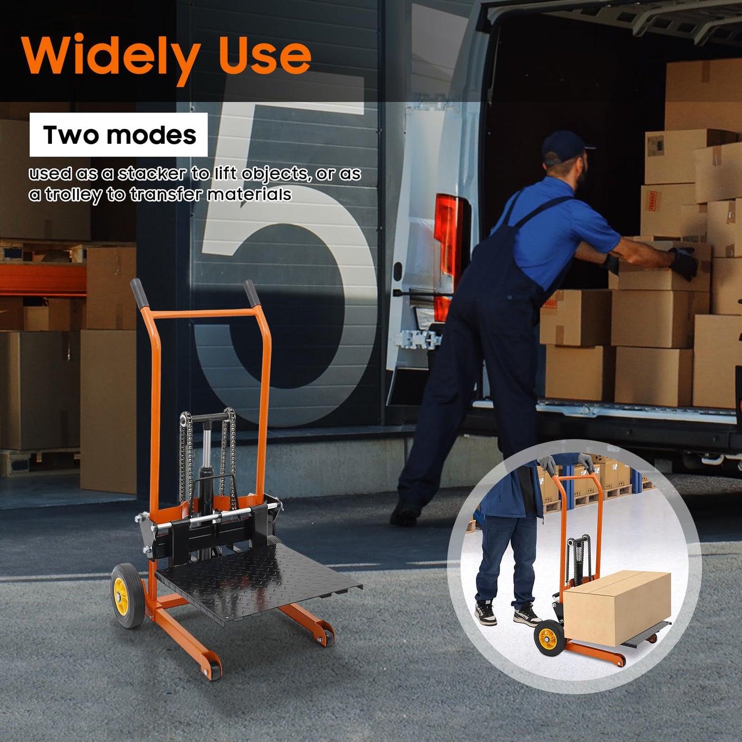 Hydraulic Material Lift Pallet Truck, 577LBS Capacity Adjustable Lift Stacker Heavy-Duty Hydraulic Material Lift Winch Stacker Forklift w/Removable Lifting Plate for Workshops Warehouses Factories