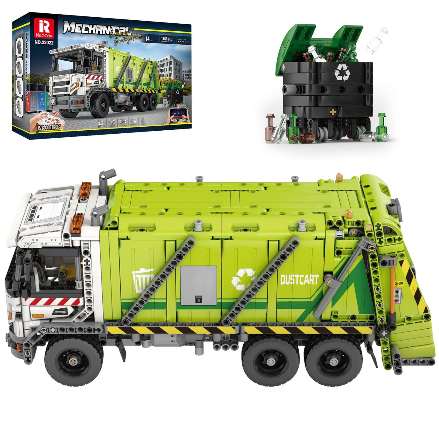 Reobrix Large Garbage Truck Building Set, RC Trash Truck for Adults with Interactive Functions, Compressed Rubbish Truck Model for Home Decor, Creative Gift for Vehicle Enthusiasts 14+
