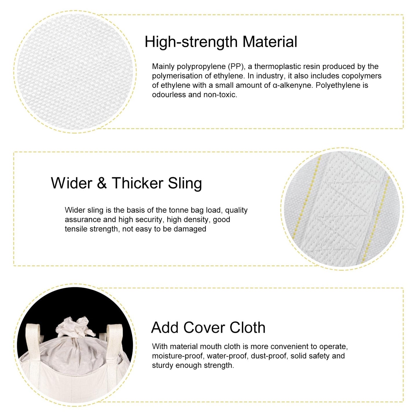 10 Pack FIBC Bulk Bag, Ton Bag, 35"L x 35"W x 43"H, 2200lbs SWL, Duffle Top Flat Bottom Heavy Duty Bulk Bag for Industry Agriculture