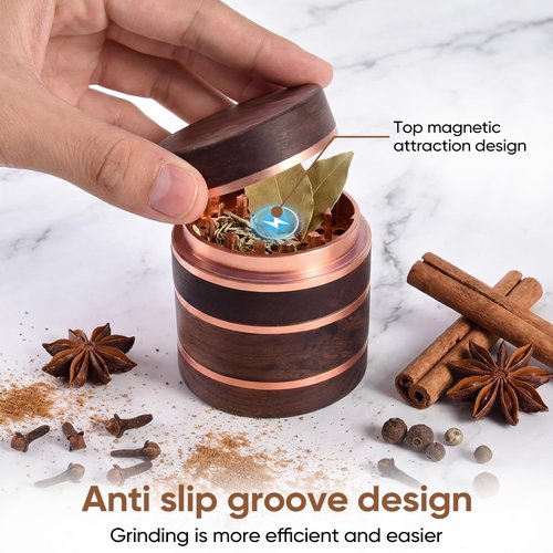 2.5" Manual Spice Grinder, Walnut Wood & Aluminum Seasoning Mill for Dry Spices, Compact Handheld Kitchen Tool (Wood Color)
