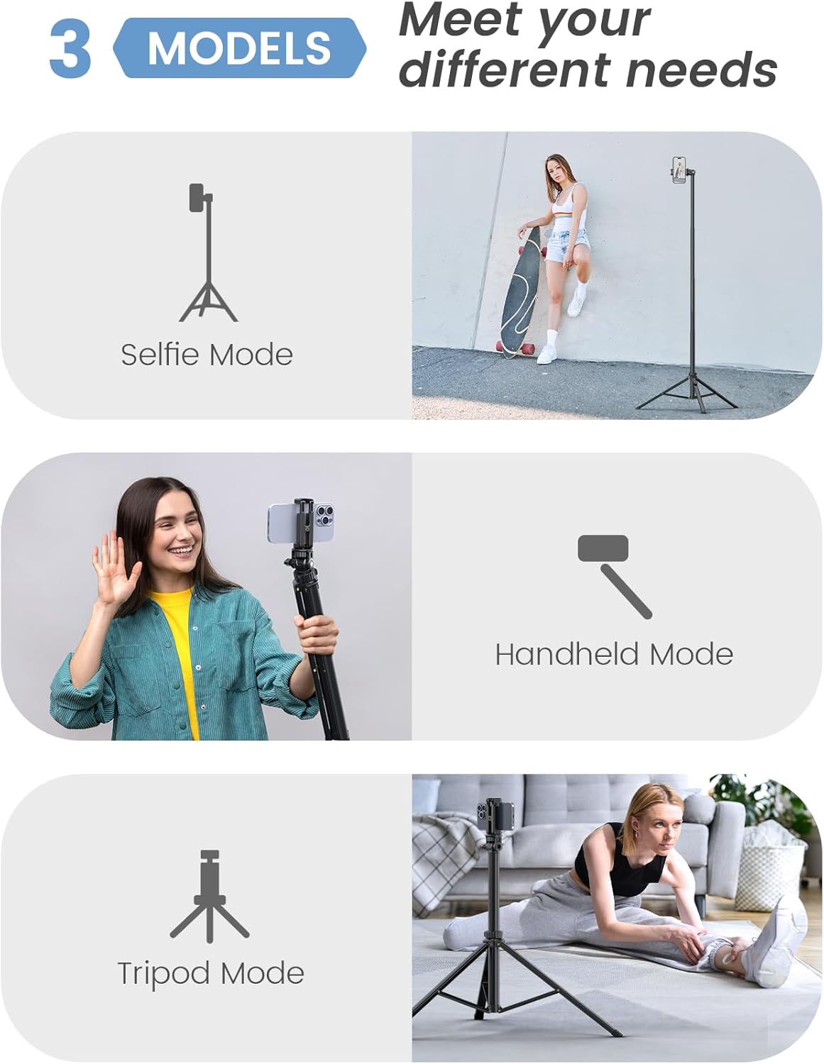 YUMAZLA 86'' Phone Tripod & Selfie Stick, Tripod for iPhone with Detachable Remote, Portable Phone Tripod Stand