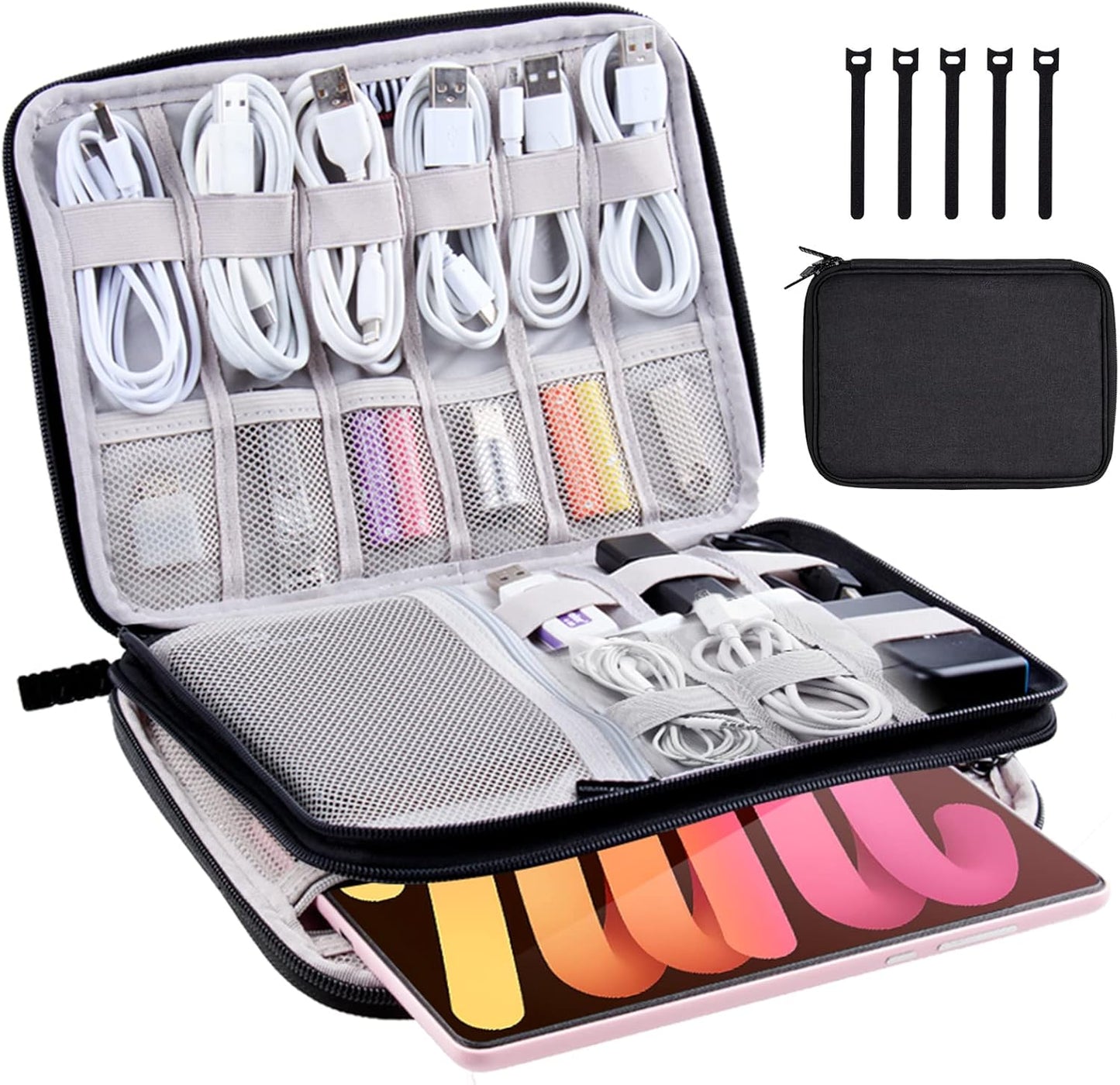 5 Electronics Organizer Travel Case Cord Cable Charger Organizer Bag Travel Accessories Essentials for Women Men Double