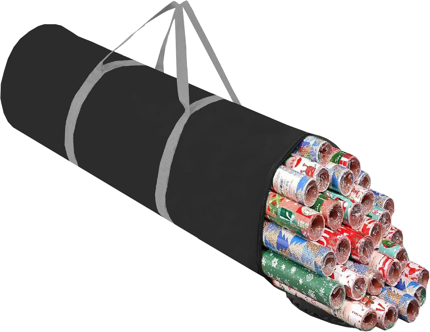 OUTTDID Gift Wrapping Paper Organizer - Durable 600D Oxford Fabric, Holds 18-25 Rolls, Black with Handles & Zipper