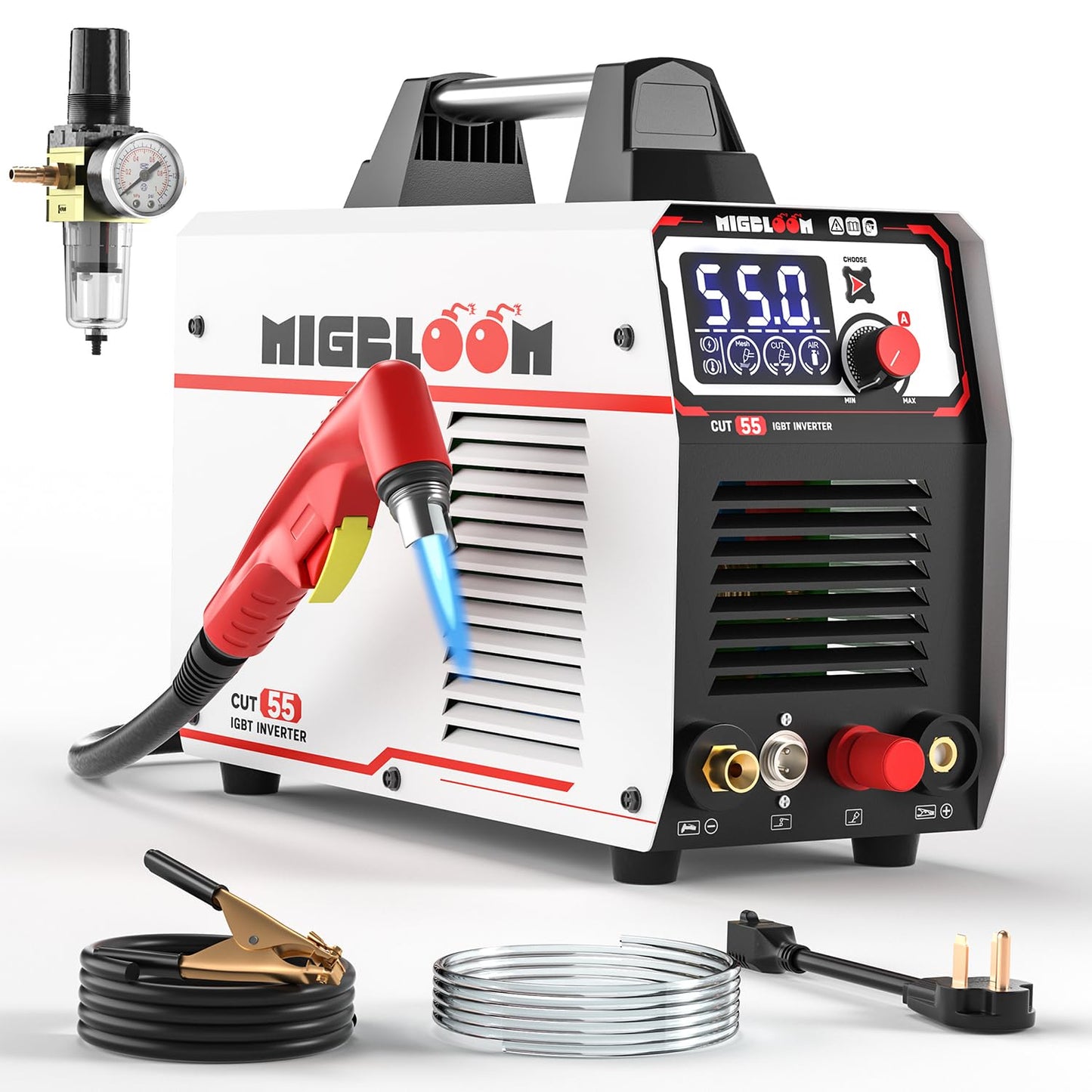 Plasma Cutter 55Amp Non Touch Pilot Arc Non-High Frequency,Non-Touch Dual Voltage 110V/220V Plasma Cutting Machine with LCD Screen IGBT Inverter 3/4'' Max Cut, Post Flow Mesh Cut 2T/4T