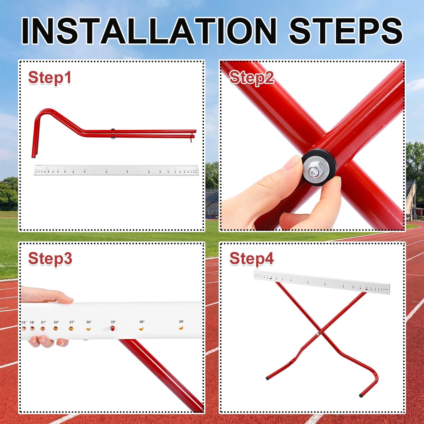 Jenaai 2 Set Adjustable Height Hurdles Training Equipment, Sports Track and Field Equipment, Portable Adjustable Hurdles, Practice Training from 6 to 42 Inch, Including Ropes to Secure