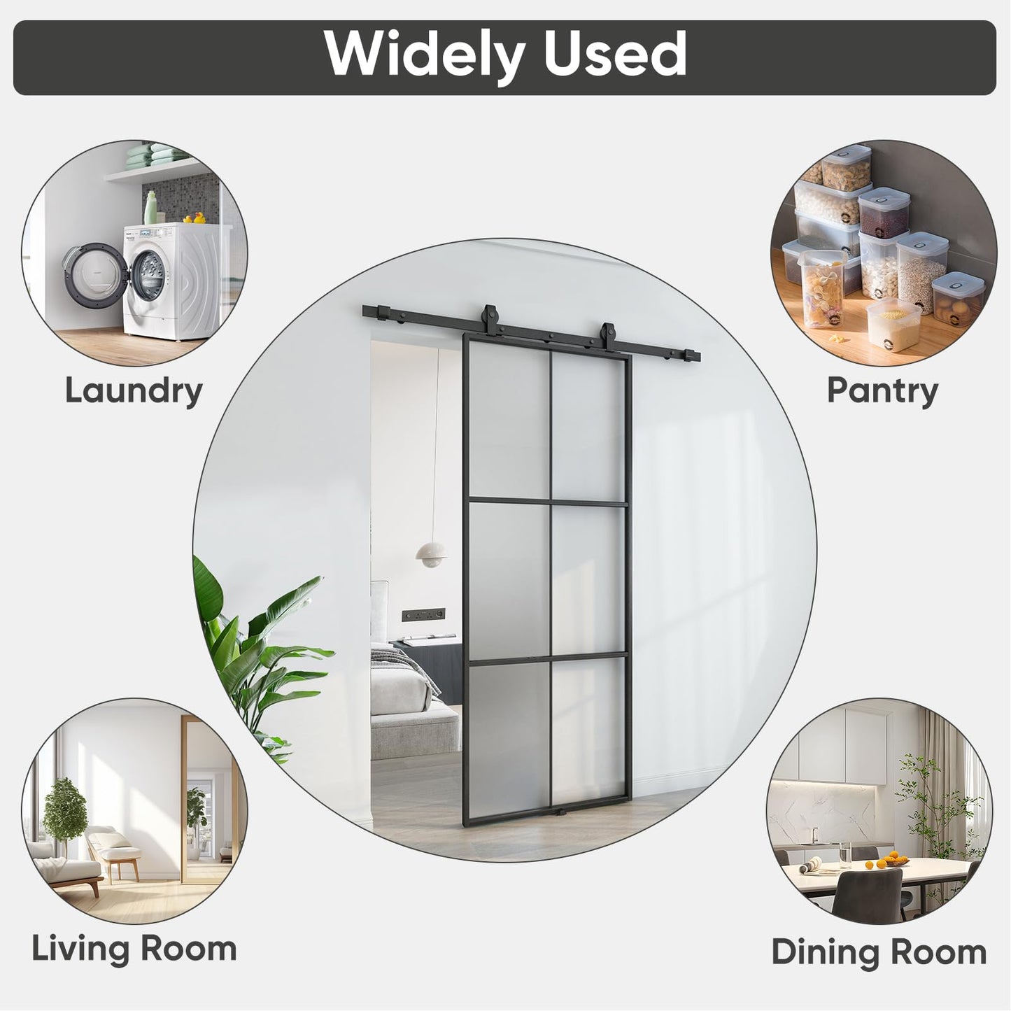 BARNSMITH 36in x 96in Glass Barn Door with 6FT Hardware Included, Aluminum Alloy Frame Frosted Tempered Glass, 6-Lite Lightweight Sliding Barn Door, Easy Assembly