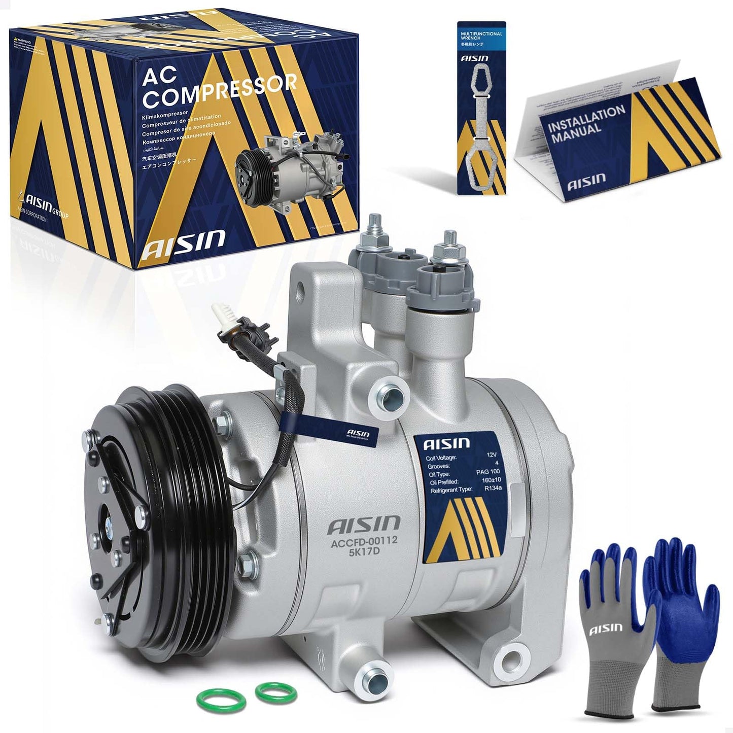 AISIN AFTERMARKET ACCFD-00112 Air Conditioner AC Compressor - Compatible with Ford F-150 2015-2017 5.0L - with 4-Pulley Groove, with Clutch