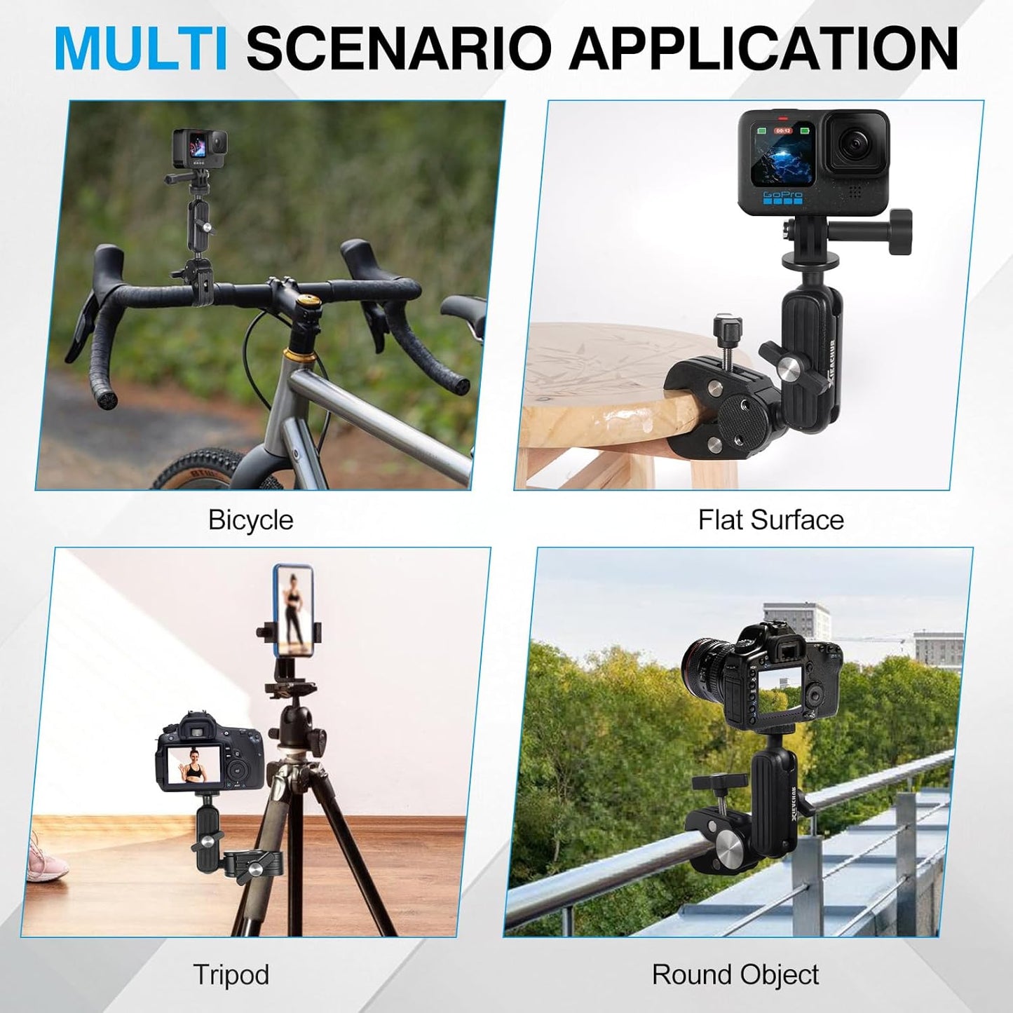 XIEACHUR 1/4 Inch Super Clamp Camera Mount Double Ball Head Magic Arm with Threads Universal Mount for Monitor Light
