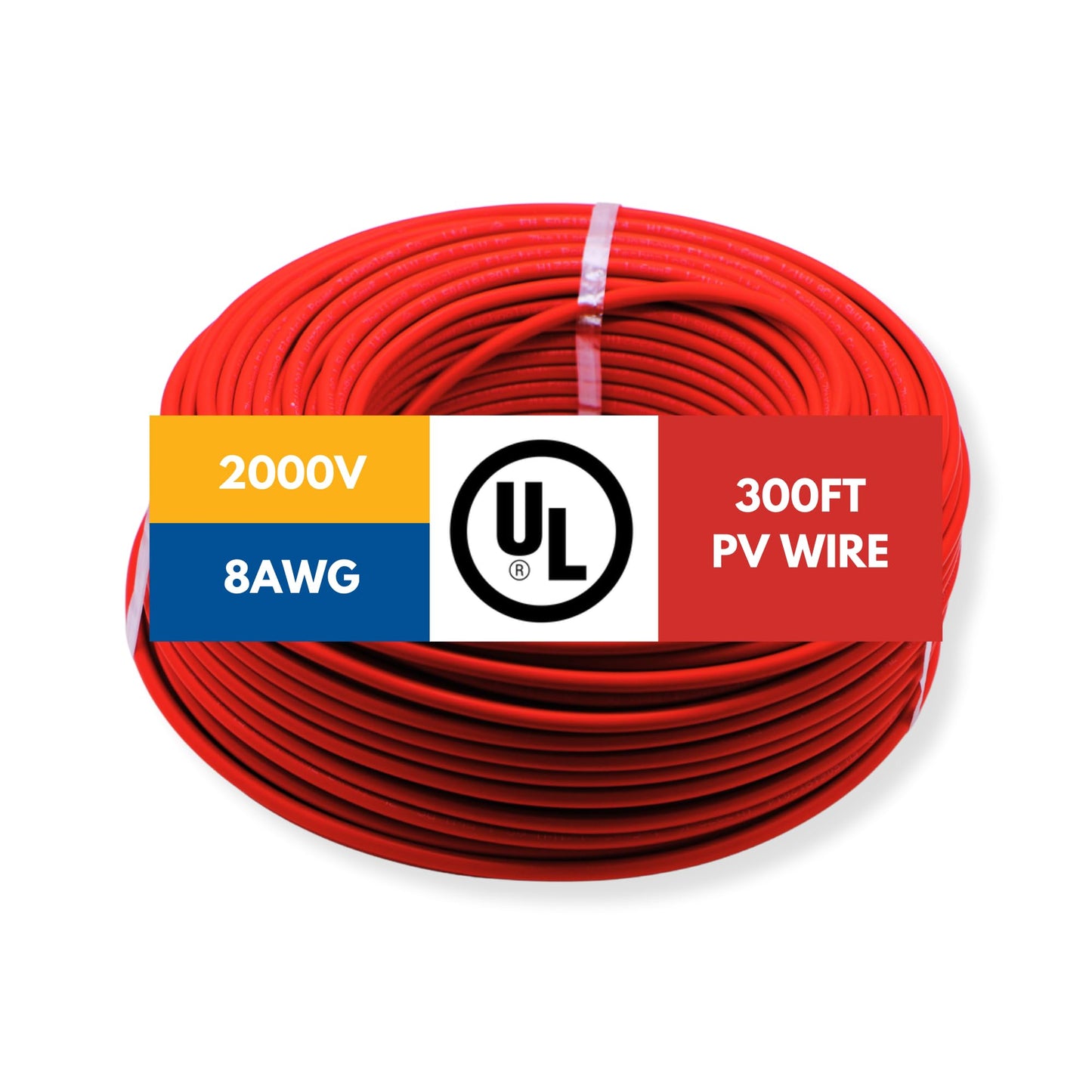 SSS 2000V UL 4703 Solar PV Wire – 300 Feet, 8AWG (10mm²) – Dual Sheath, 100% Pure Copper – UL Listed, 2KV, Weatherproof, UV & Direct Burial Rated (Red, 300FT, 8 Gauge)