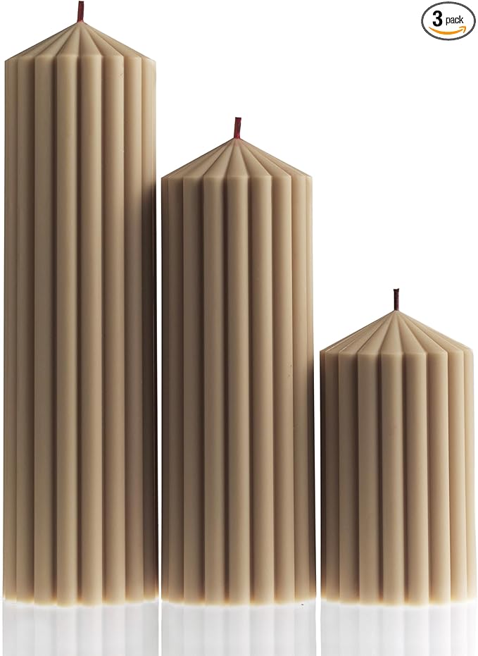 LAWA Ribbed Peak Pillar Candle - Large Beautiful Handmade Pillar Scented Soy Wax Candle Elegant Bubble Aesthetic Candle Housewarming Gift Home Room Shelf Decor Idea White (Set of 3, Sandstone)
