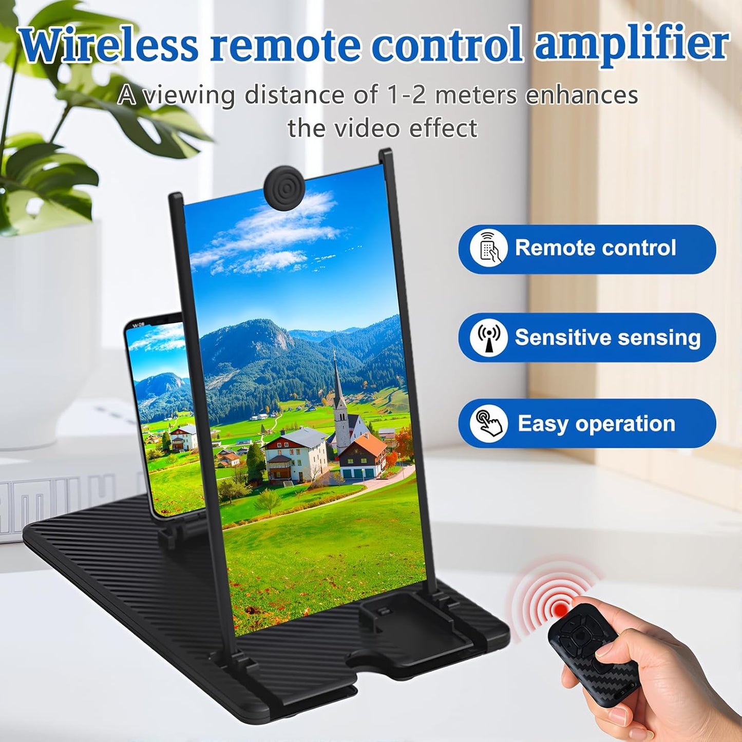 14" Remote,3D Screen Magnifier for Cell Phone with Bluetooth HD Magnifing Screen Enlarger Projector for Movies Videos
