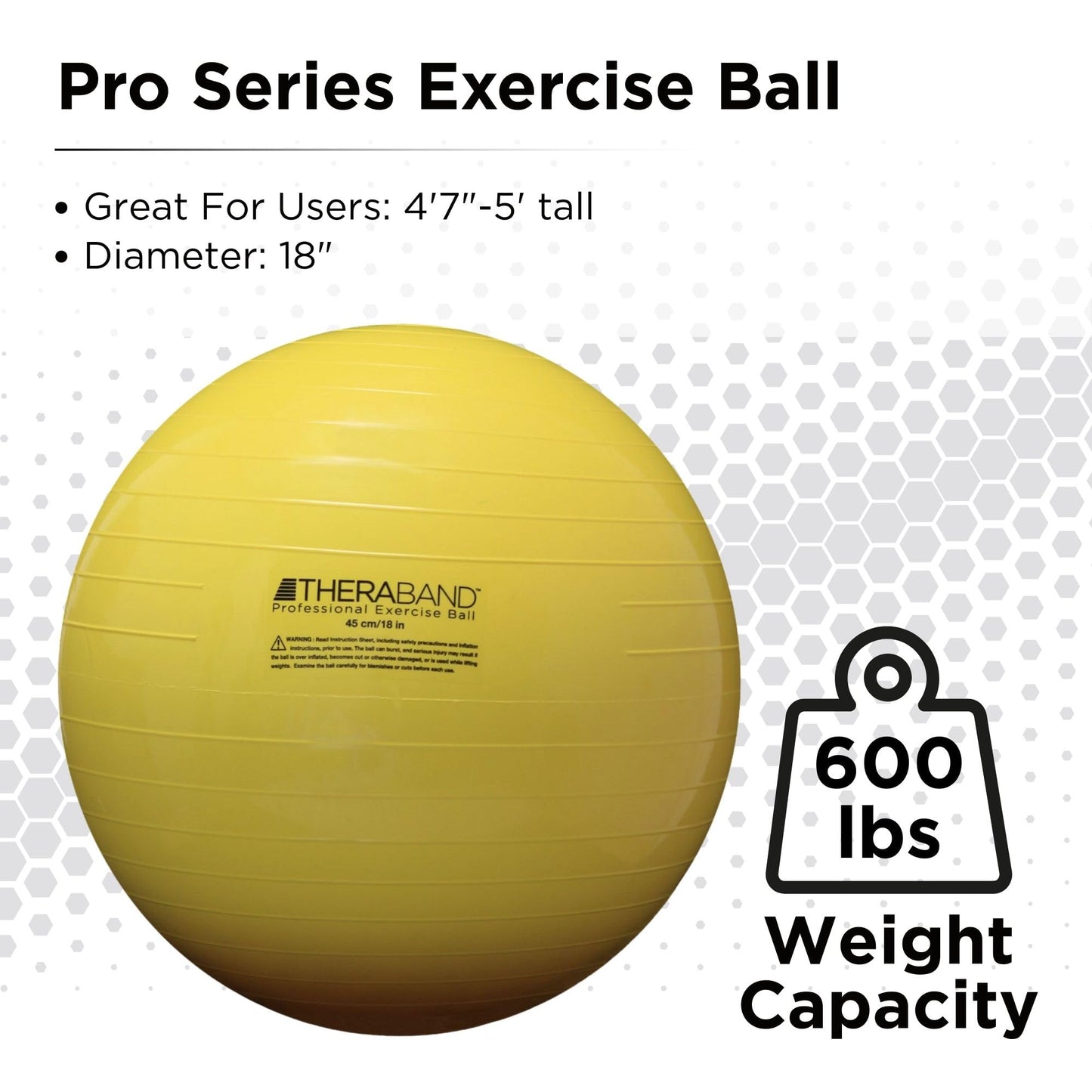 THERABAND Standard Exercise Ball, 18" Yellow Stability Trainer for 4'7"–5' Users, Yoga & Pilates Ball, Balance & Core Trainer, For Athletes Fitness at Gym & Home