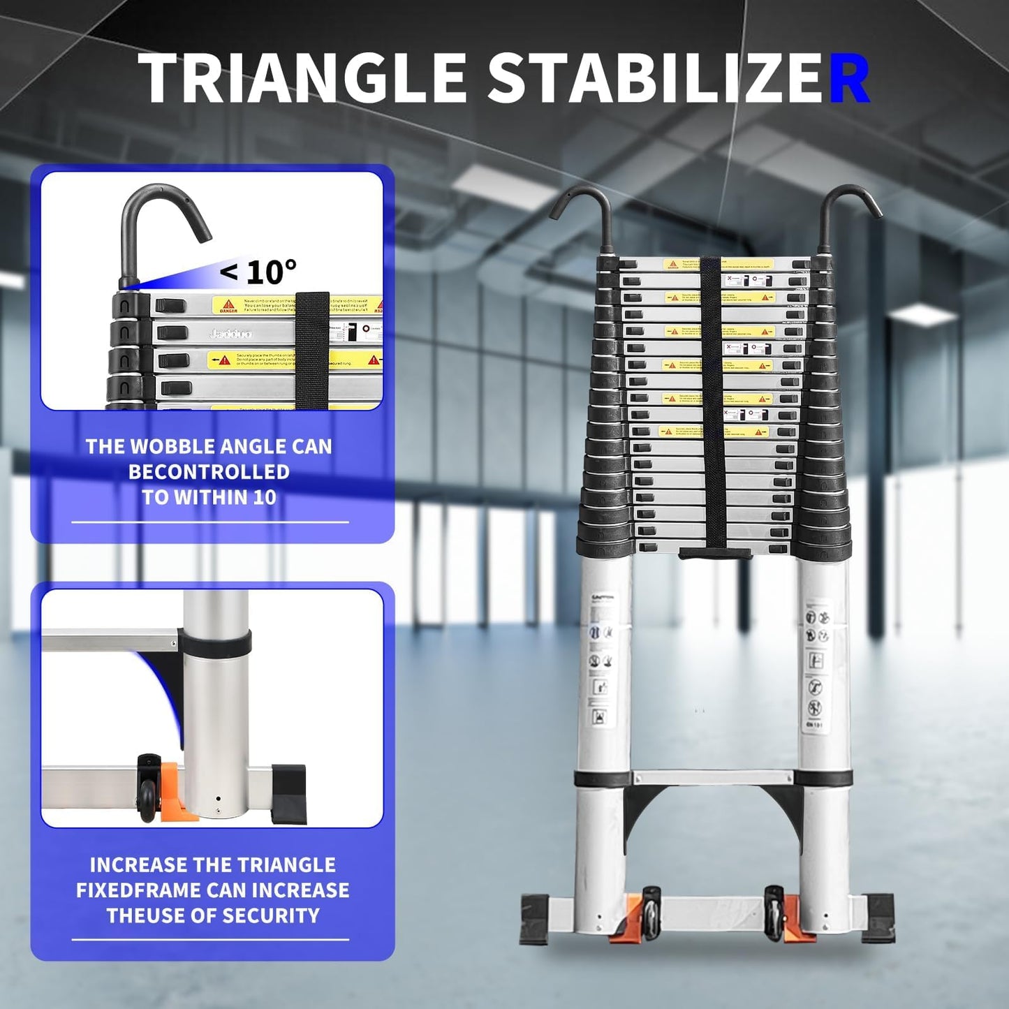 JADDUO Telescoping Ladder,27.9 FT Extension Ladder,Aluminum Lightweight Telescopic Ladder with 2 Triangle Stabilizers, Telescoping Attic Ladders RV Ladders for Travel