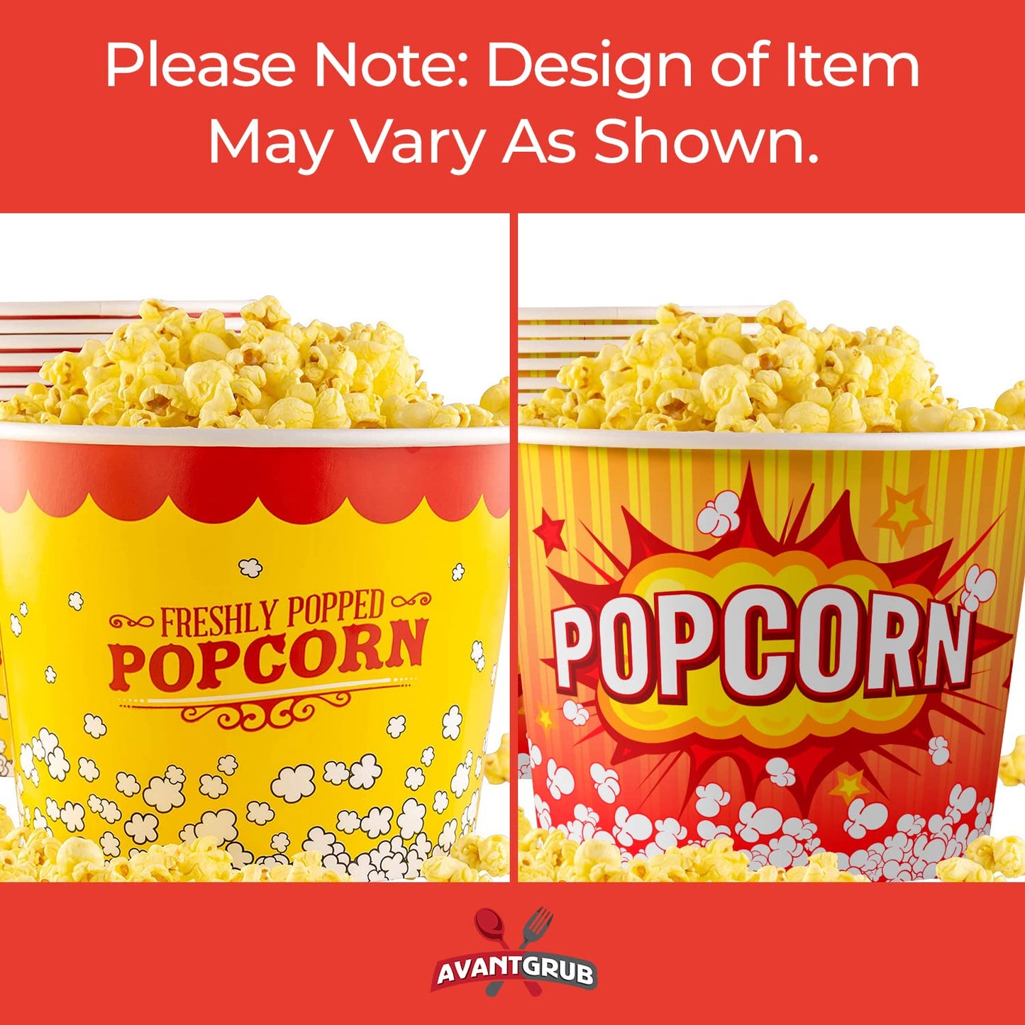 Greaseproof, Retro 85oz Popcorn Buckets 150 Pack. Durable Pop Corn Tubs in Red Yellow. Large Disposable Containers Perfect For Movie Night, Theme Party, Theater, Carnivals & Fundraisers