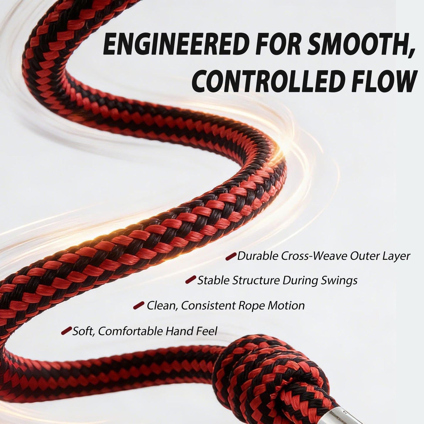 DEMPROS 1.5lb Weighted Flow Rope for Men & Women – Heavy Rope Training Tool for Mobility, Coordination & Low-Impact Cardio (Black Red Braid, 16MM)