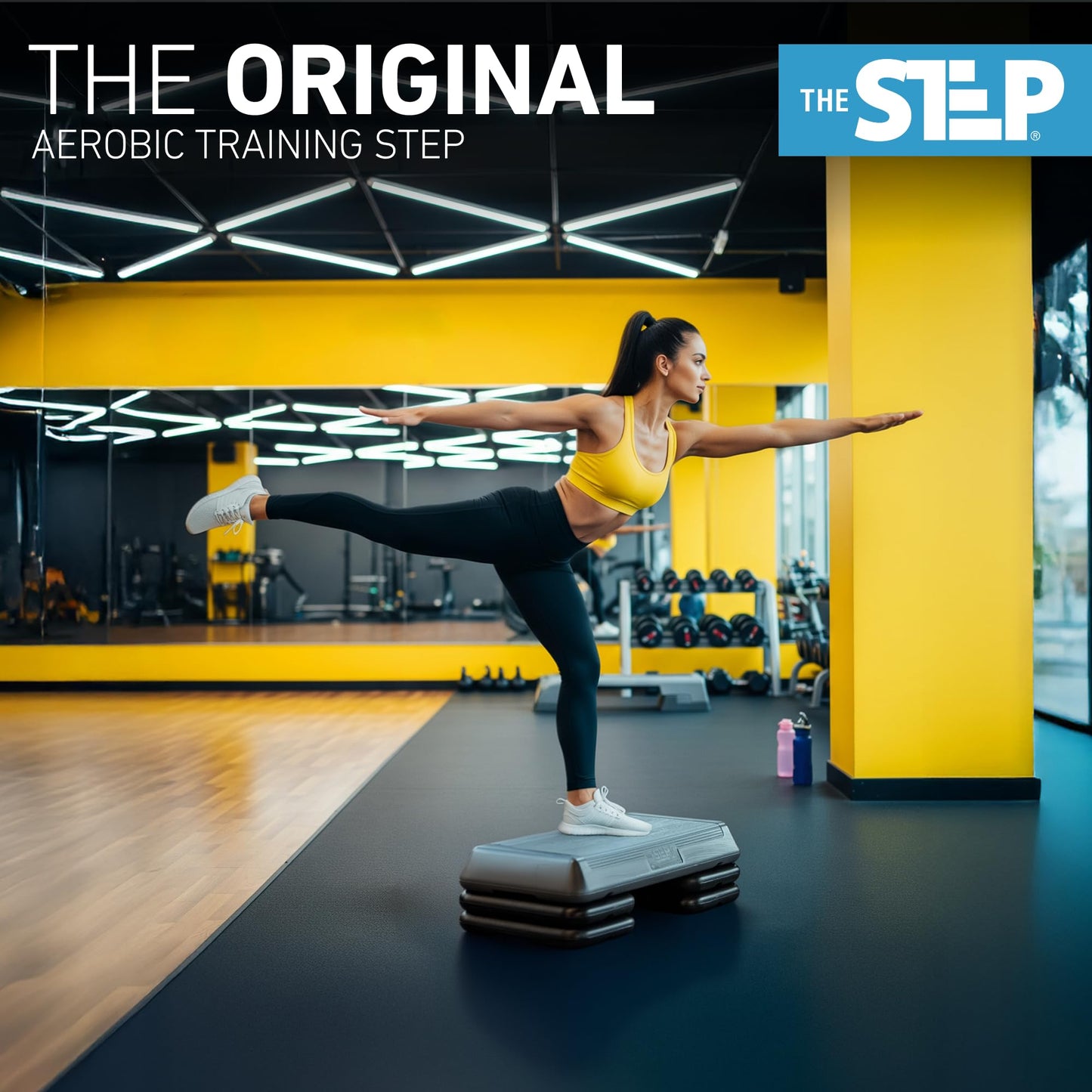 Freestyle STEP Exercise Step Platform, Circuit Size Stepper for Exercise at Home with 4 Stackable Risers for Height Adjustments