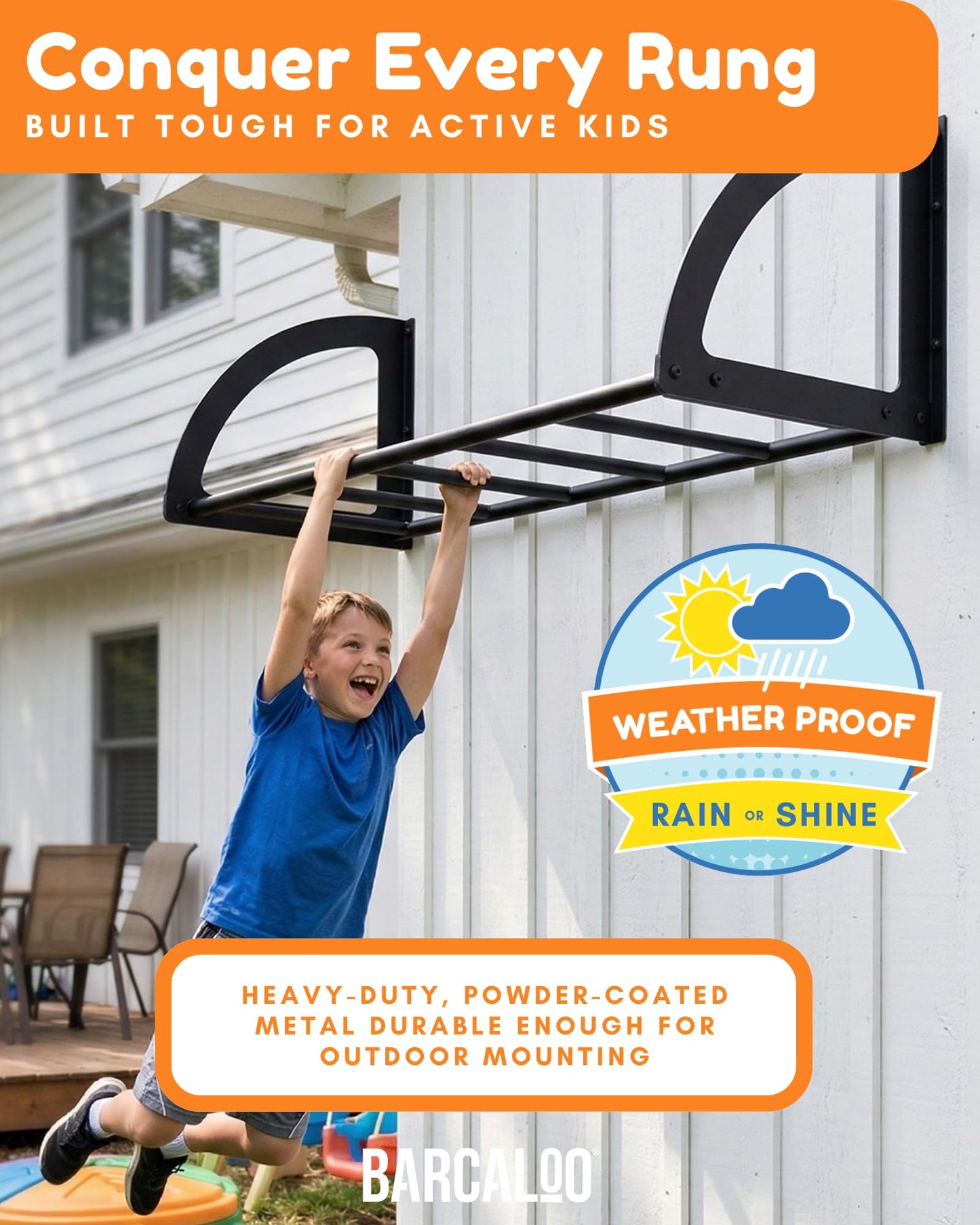 Barcaloo Kids Monkey Bars Indoor Playground Equipment, Jungle Gym for Climbing Indoors or Outdoor - 4ft Wall Mount Ceiling Alternative Climbers & Play Structures for Inside
