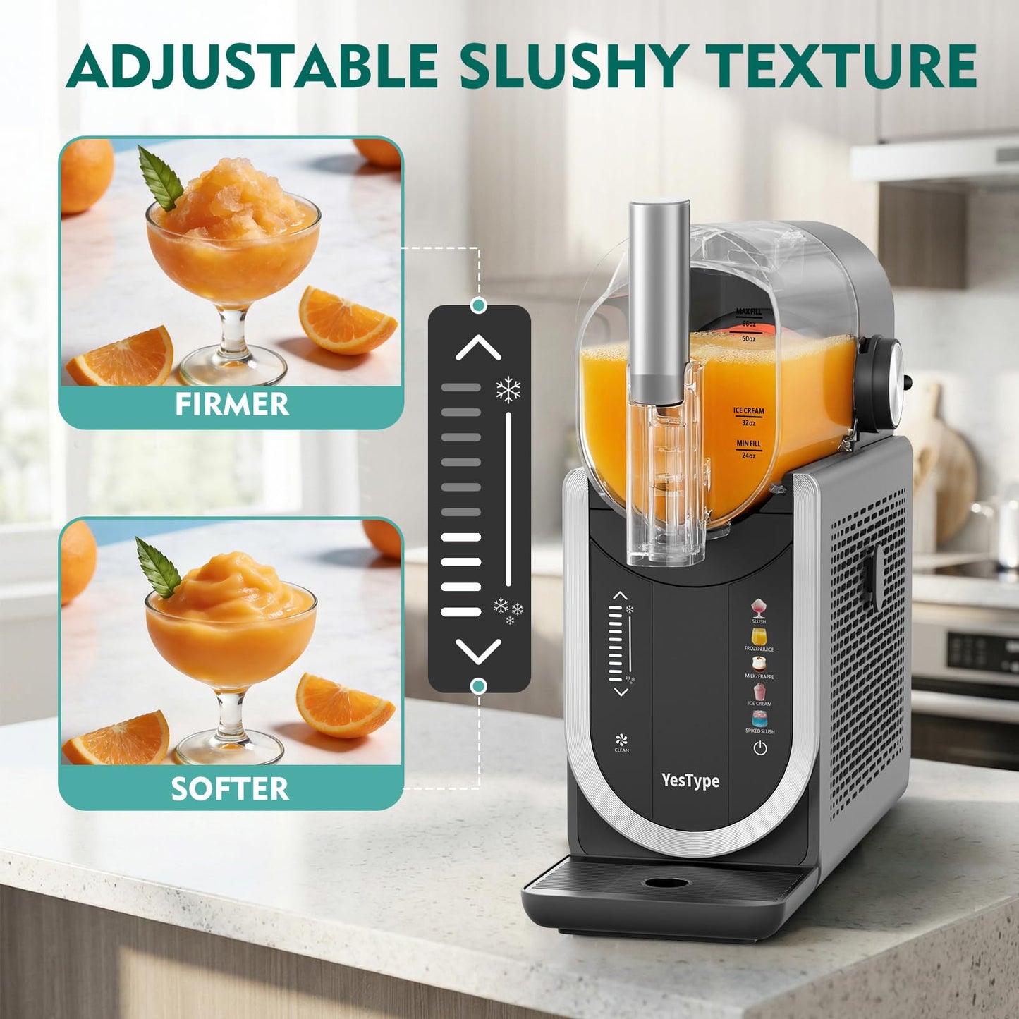 Slushie Machine No Ice Needed, Margarita Machine & Slushy Machine for Home, 5 Preset, Rapid Freezing, Self-Cleaning, 66oz Slushie Maker for Frappes, Spiked Slush, Ice Cream and More, Grey