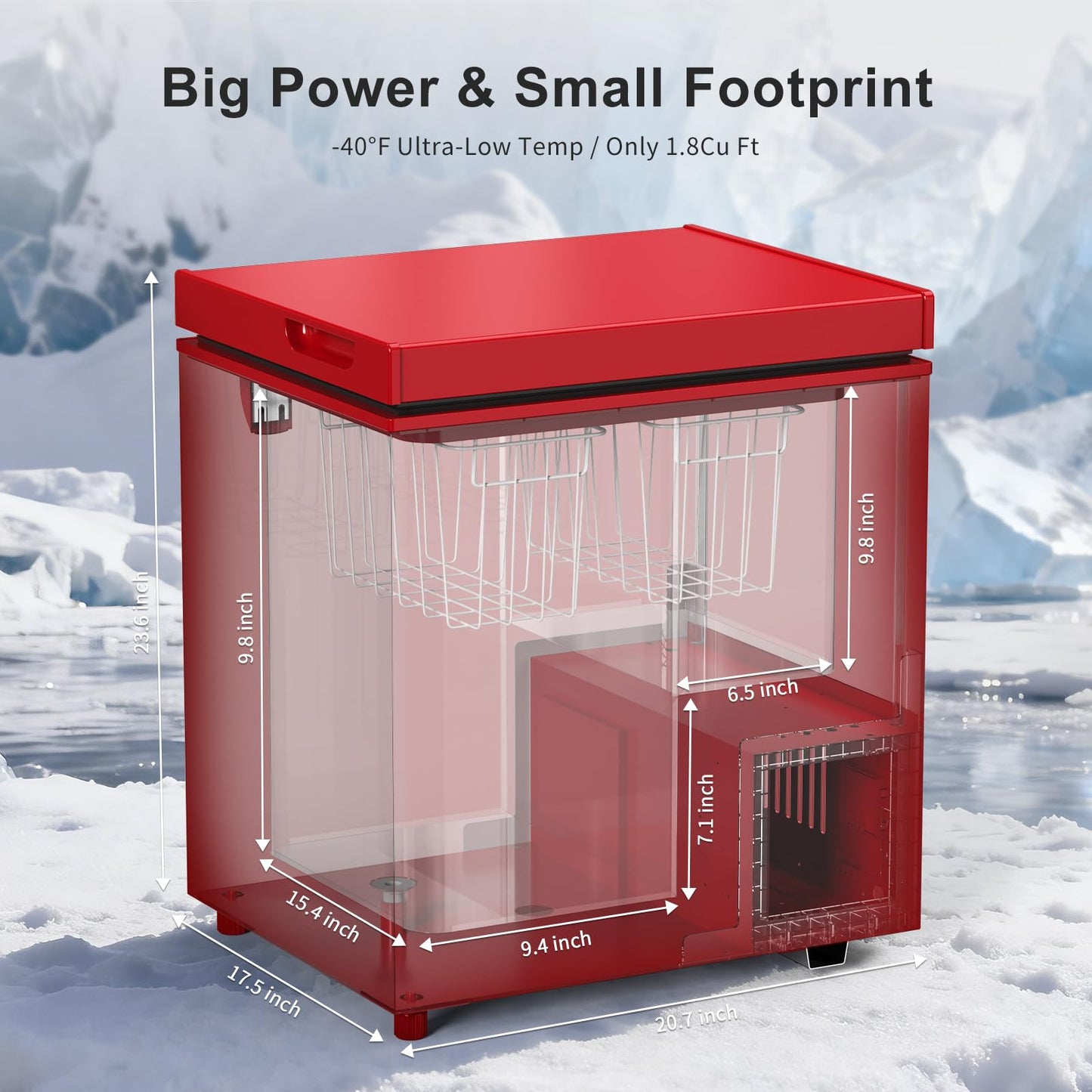 Northair Chest Freezer Low temperature quick freeze 14℉ to -40℉ Compact Freezer - 2 Removable Baskets Match Day Parties, Home Bar Game Day &Soccer Party (Red, 1.8 Cubic Feet)